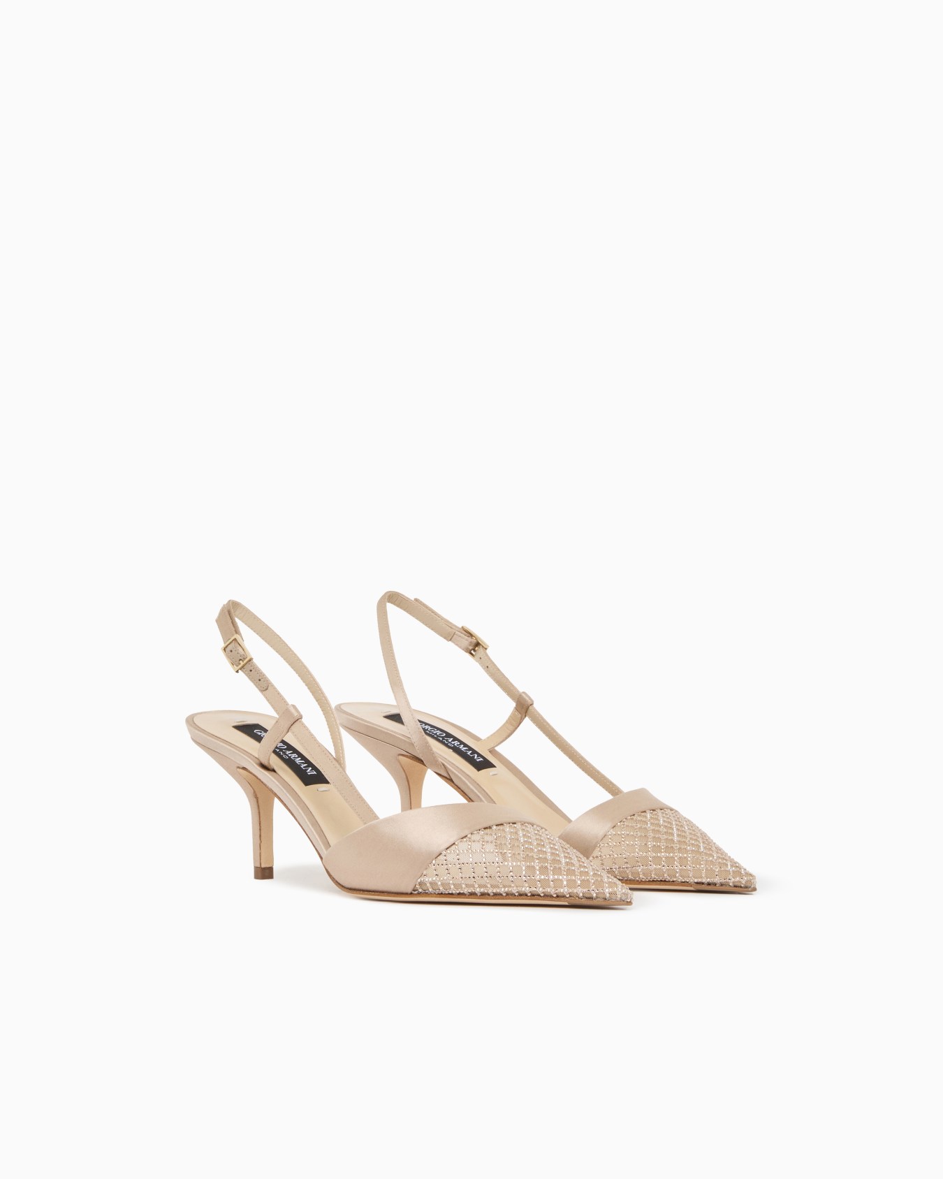 Pumps with satin strap and mesh with rhinestones Slide 1