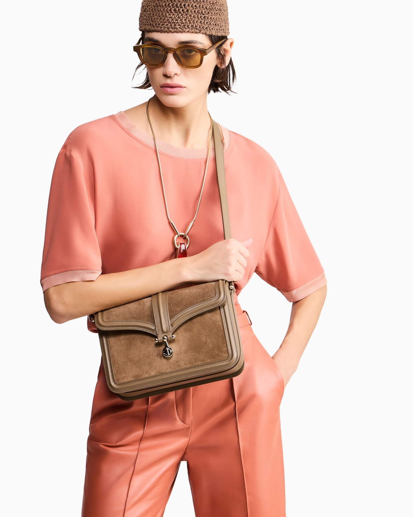 Crossbody bag in suede and smooth leather Slide 5