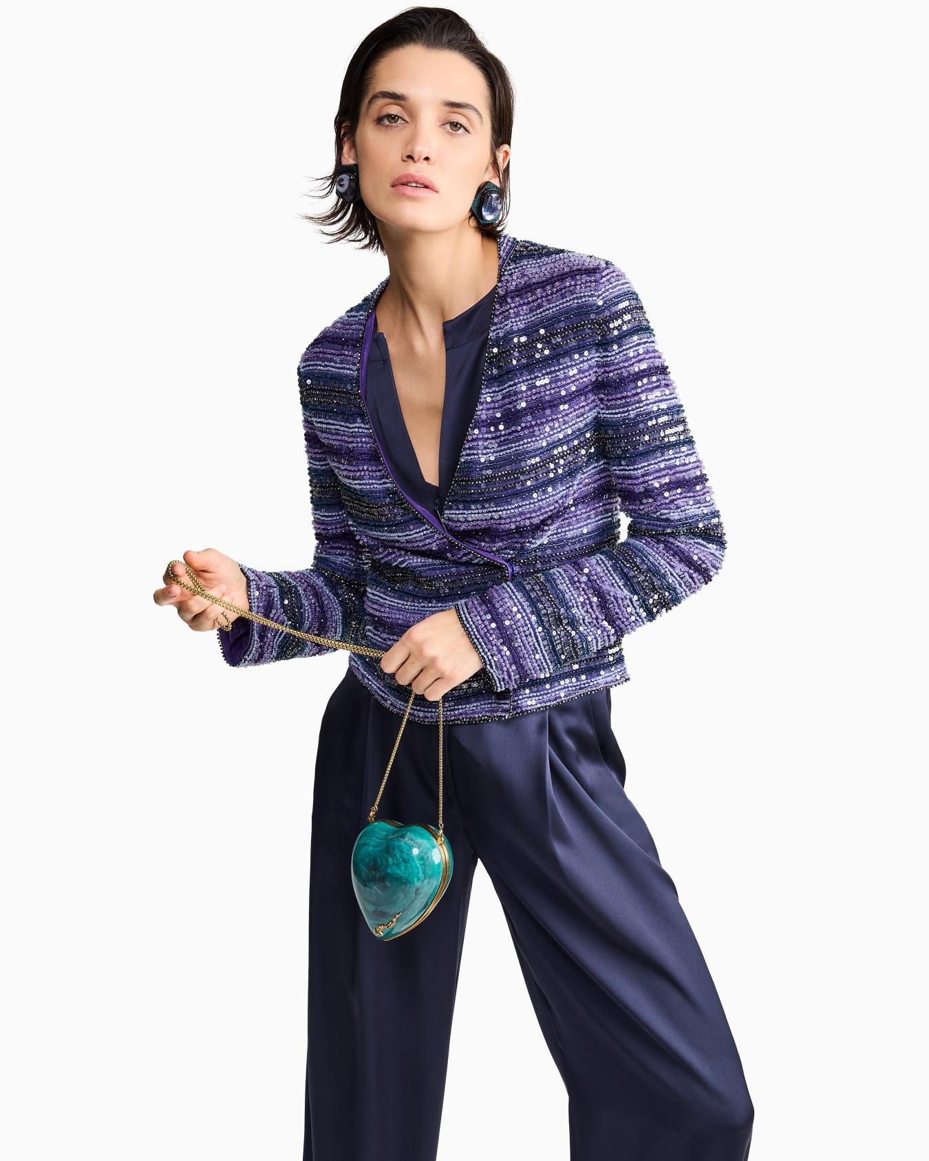 Pantalon à une pince en satin double de soie Diapositive 5