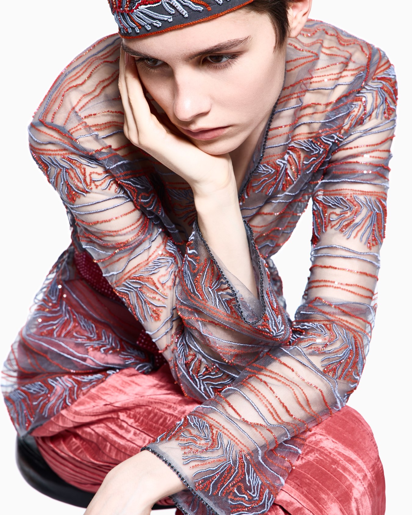 Pantalon large en soie plissée Diapositive 3