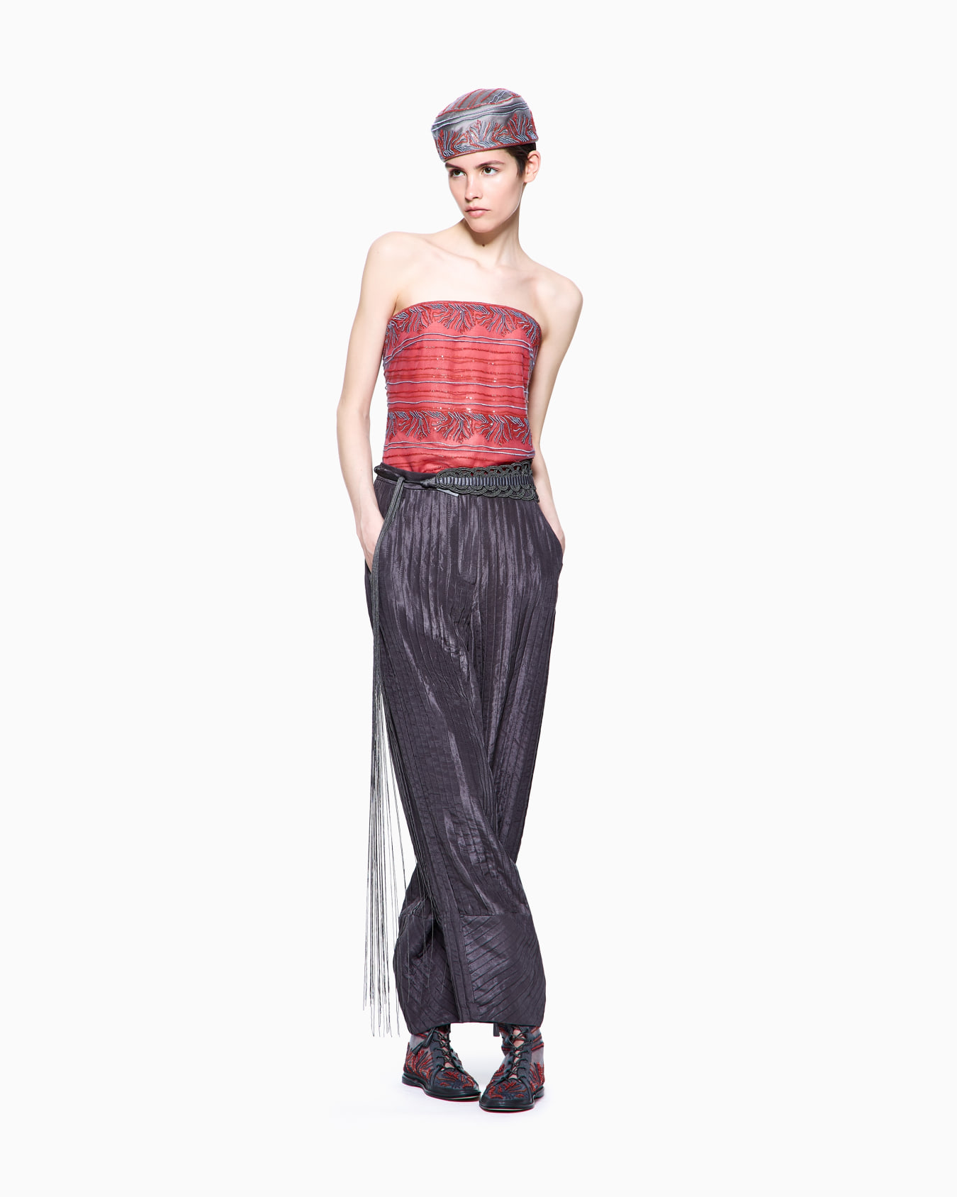 Wide pleated silk trousers Slide 2