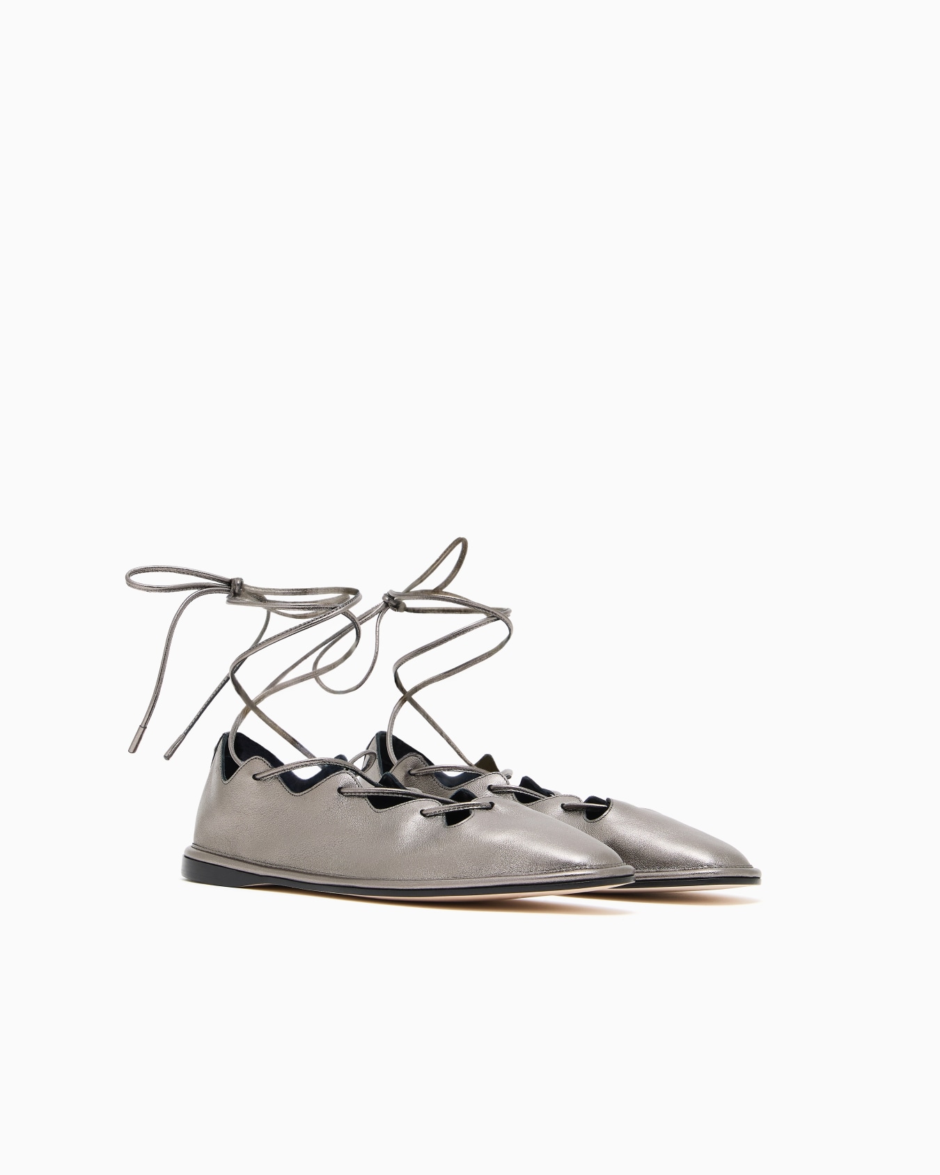 Laminated nappa leather ballerinas with laces Slide 1