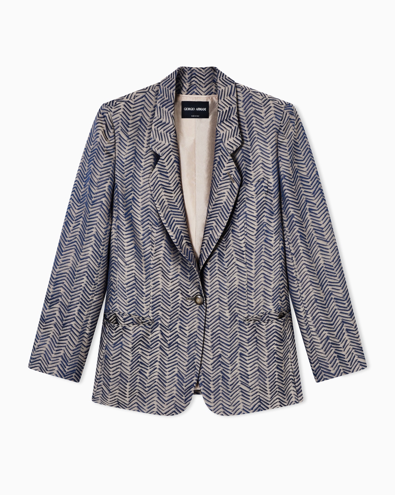 Single-breasted jacket in viscose jacquard chevron Slide 0