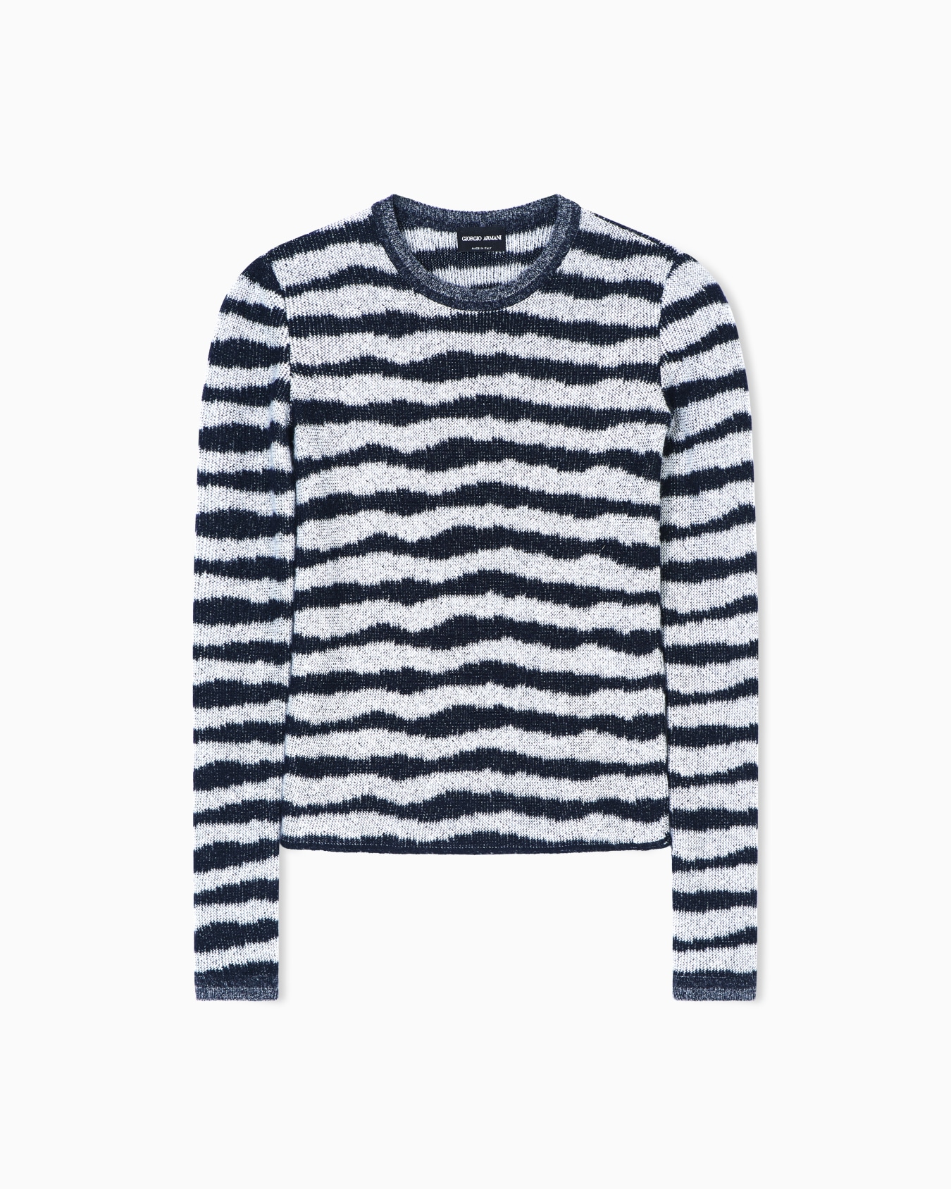 Crew-neck jumper in striped cashmere and silk Slide 0