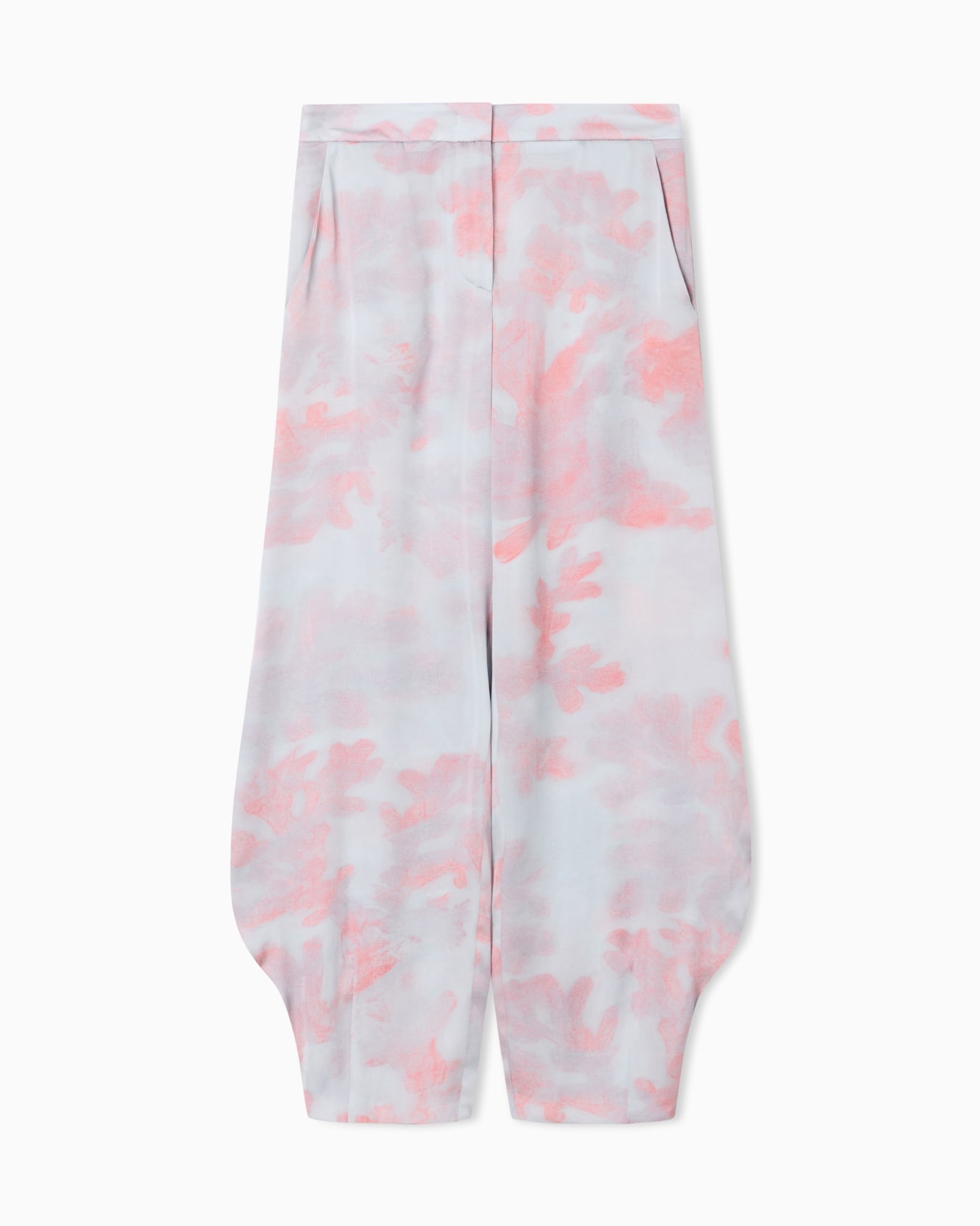 Rounded hem trousers in coral print silk Slide 0