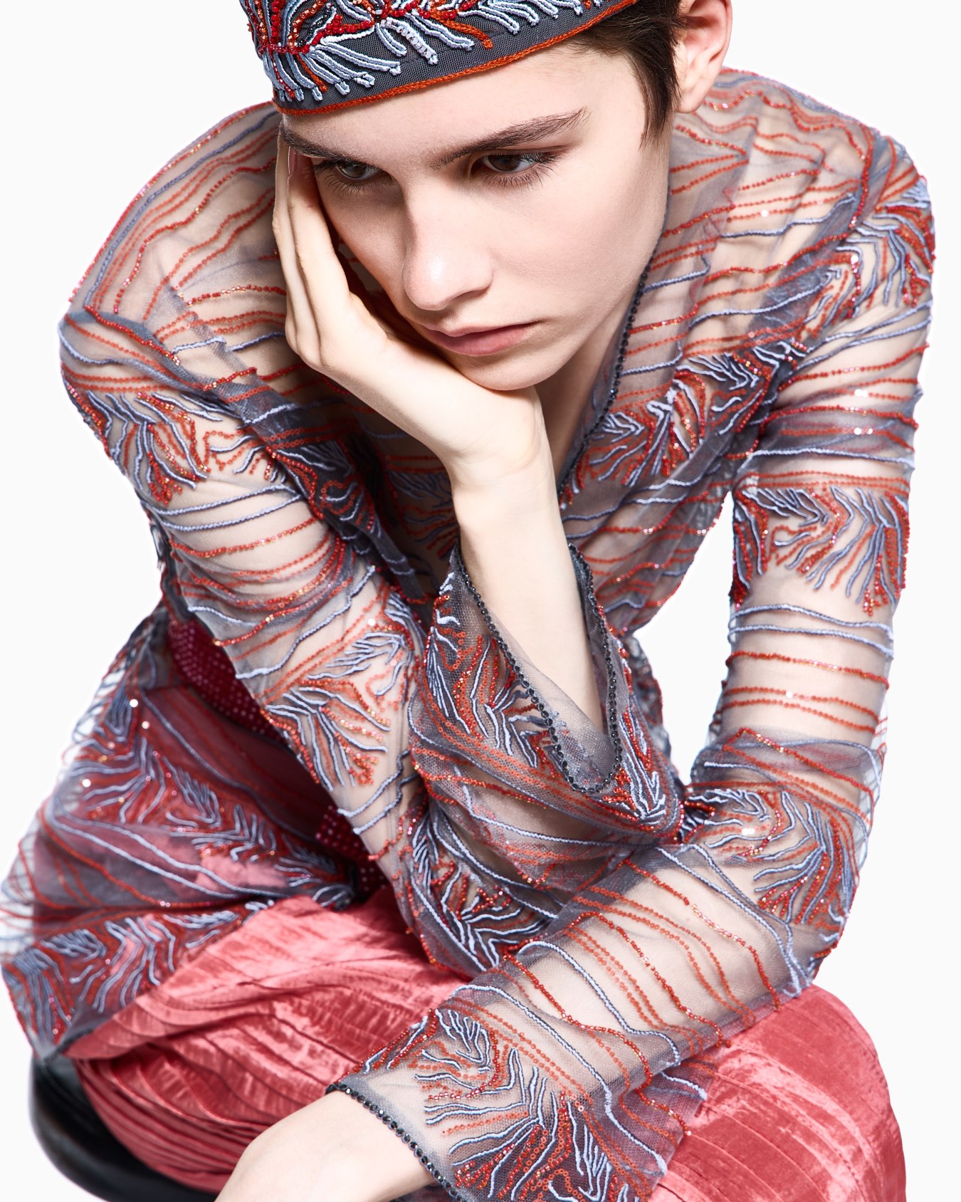 Embroidered tulle shirt jacket Slide 3