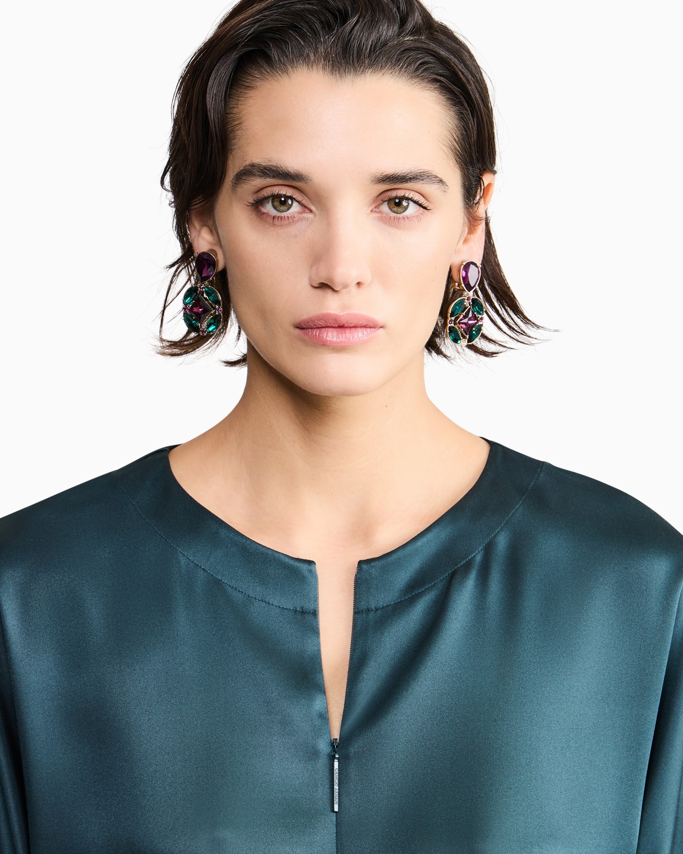 Short-sleeved shirt in double-faced silk satin Slide 4