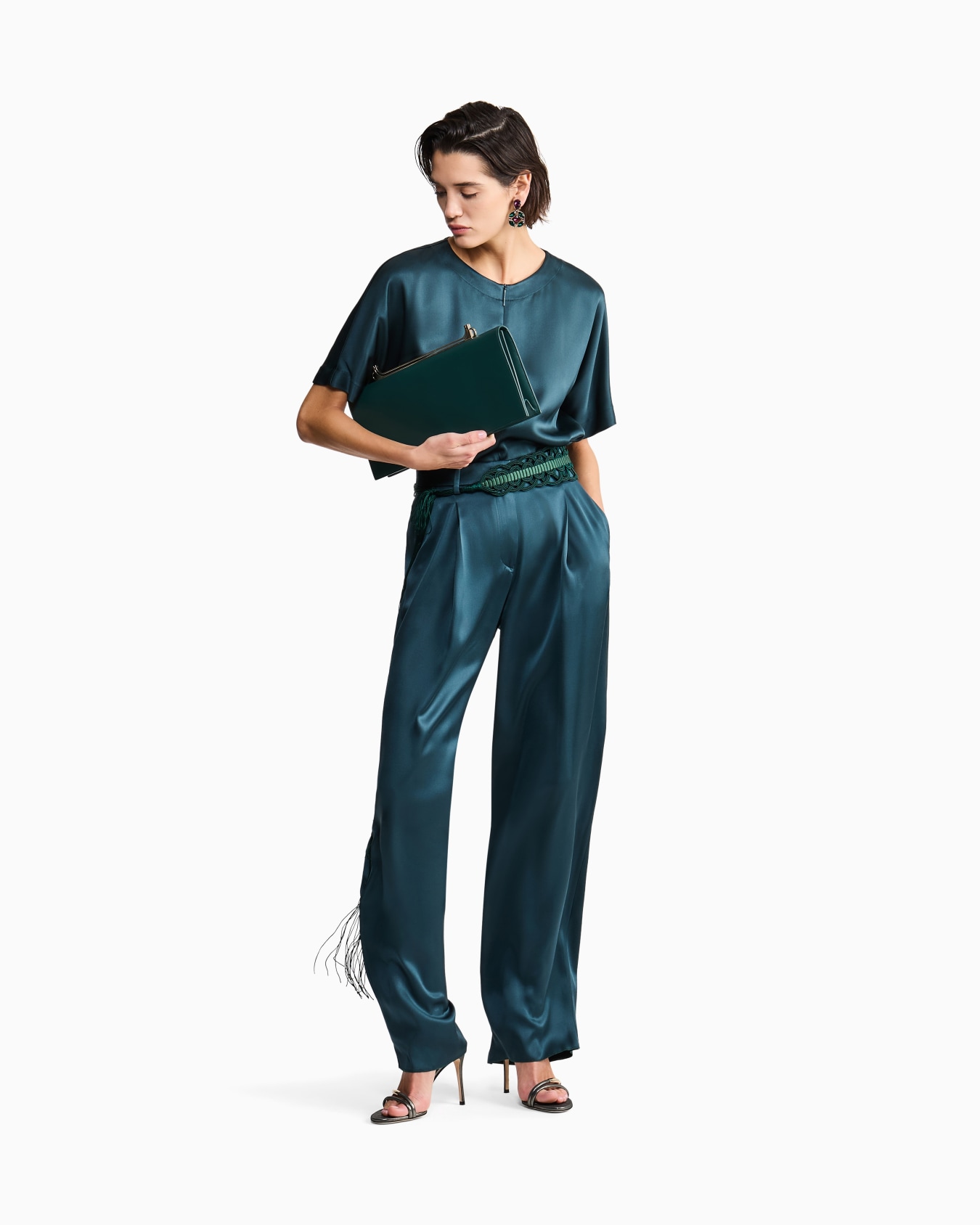 Short-sleeved shirt in double-faced silk satin Slide 1