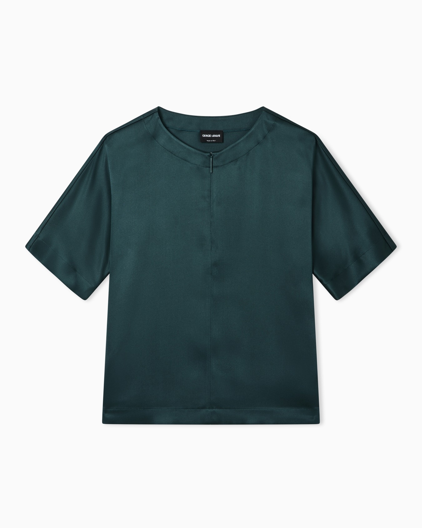 Short-sleeved shirt in double-faced silk satin Slide 0