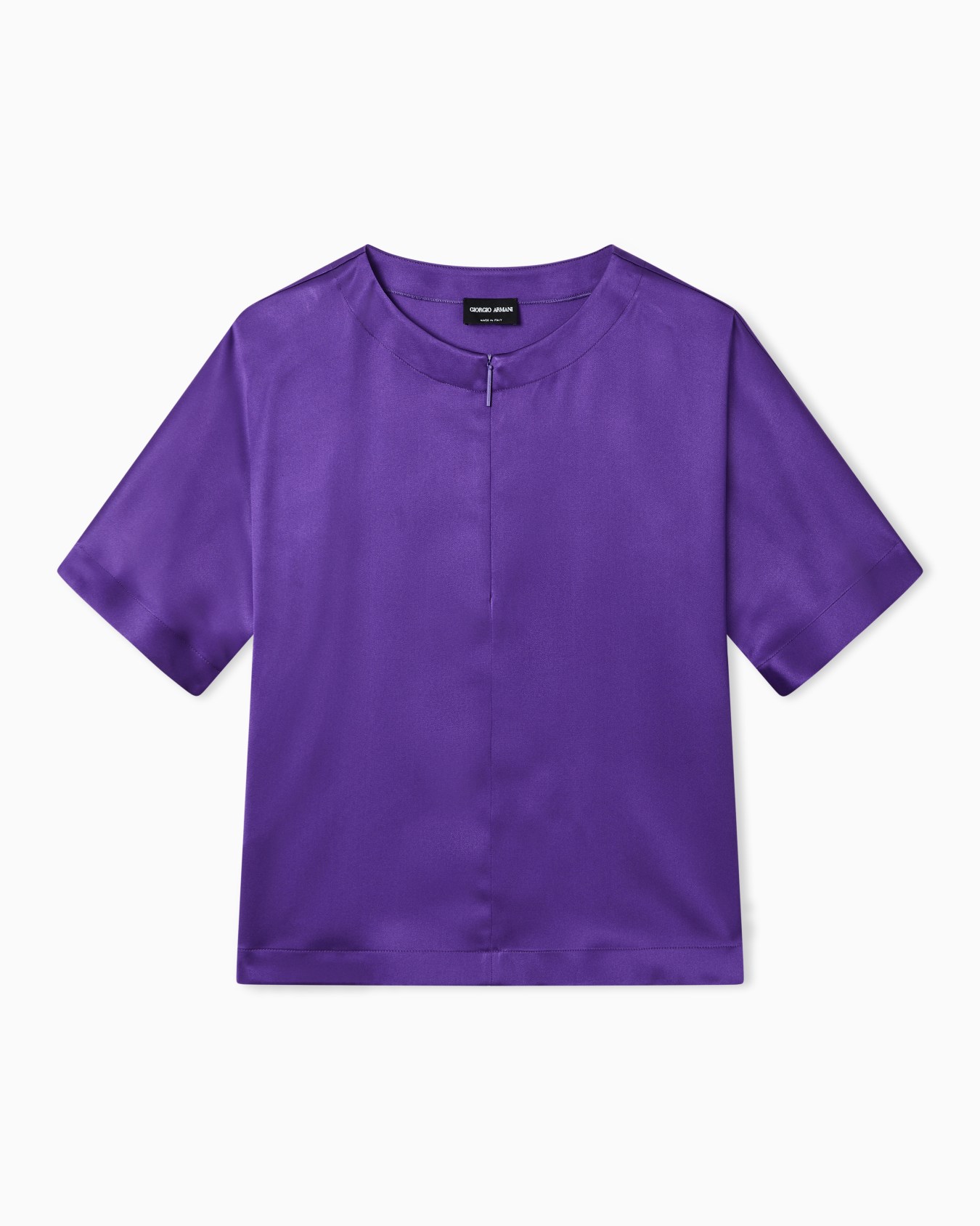 Short-sleeved shirt in double-faced silk satin Slide 0