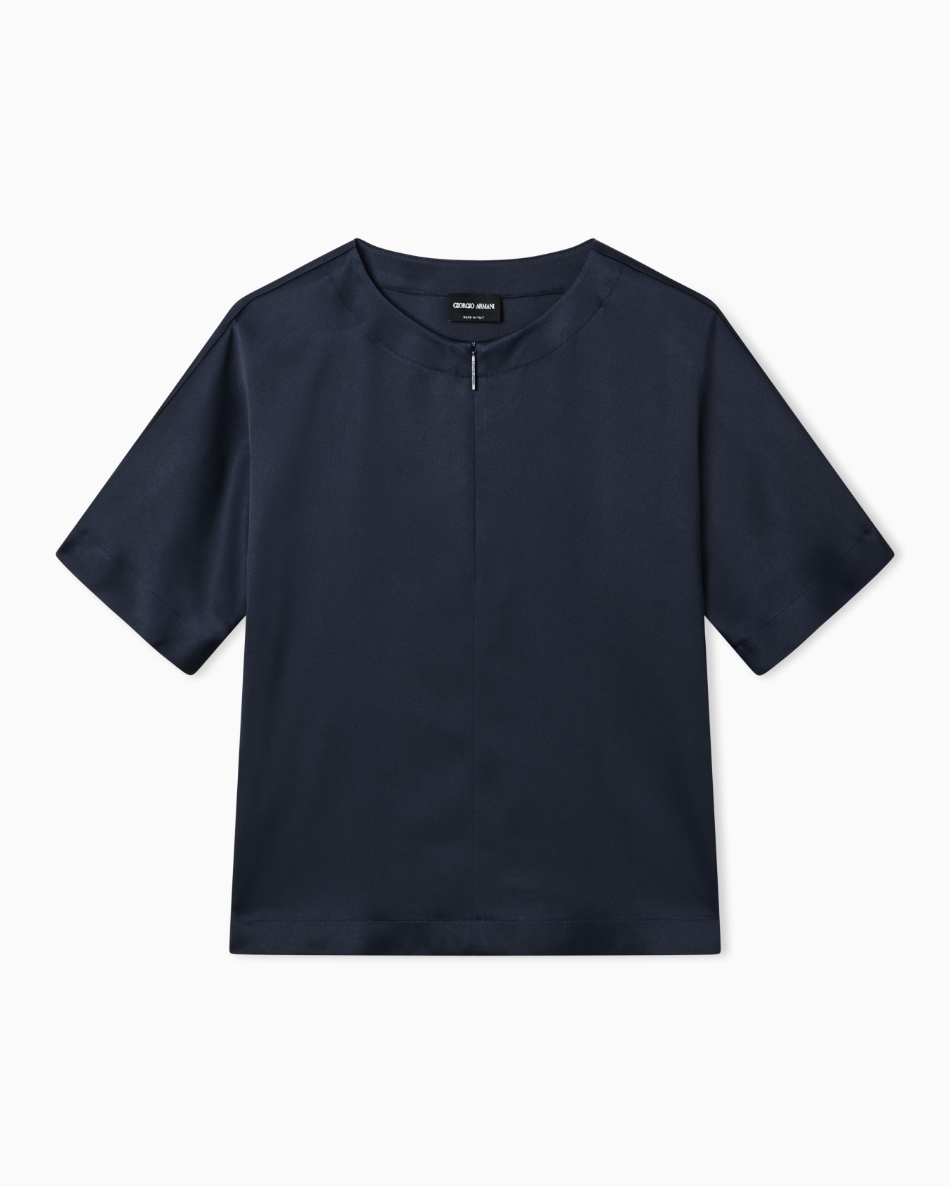 Short-sleeved shirt in double-faced silk satin Slide 0