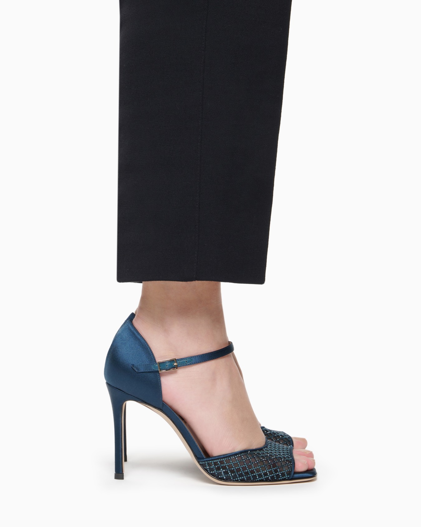 Satin and rhinestone heeled sandals Slide 5