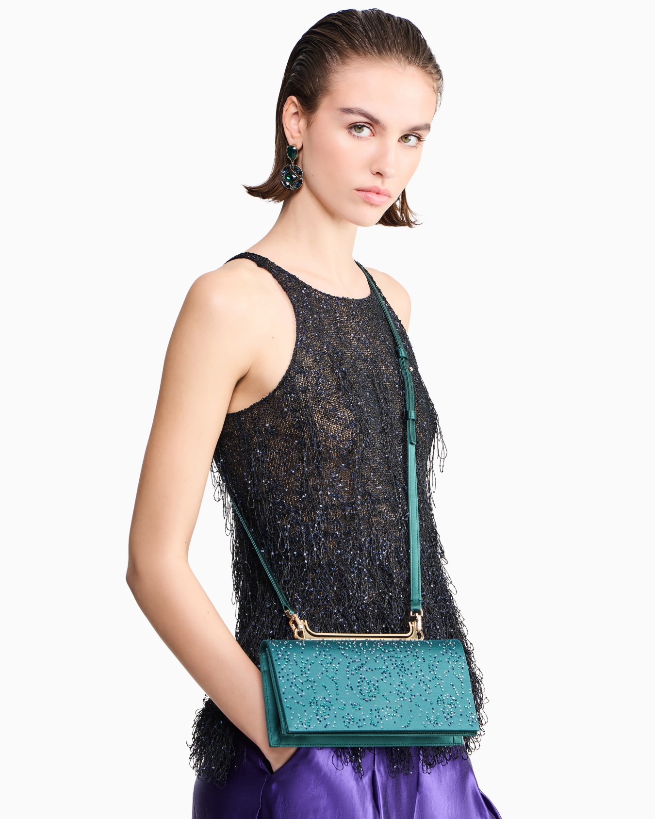 Satin and rhinestone clutch bag Slide 6