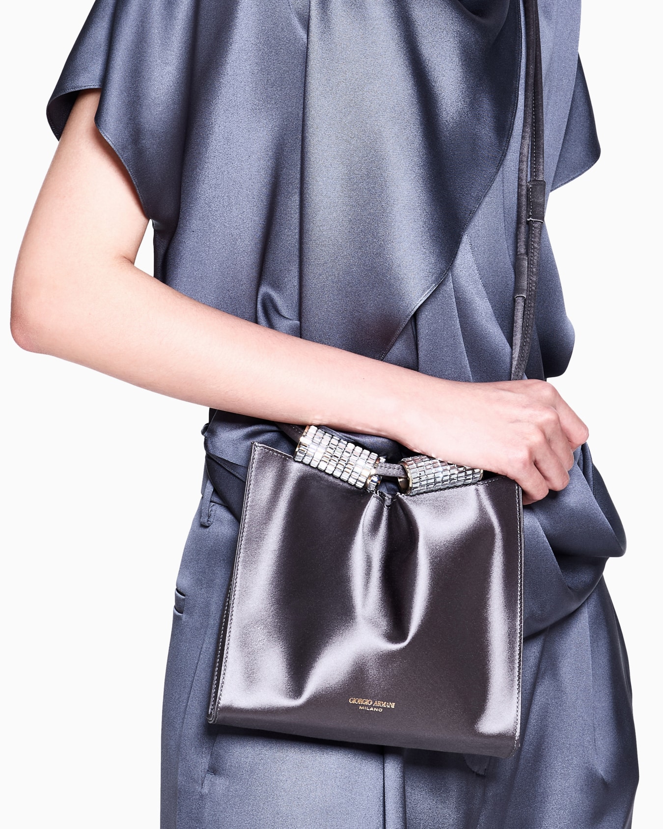 Satin shoulder bag with rhinestone detail Slide 6