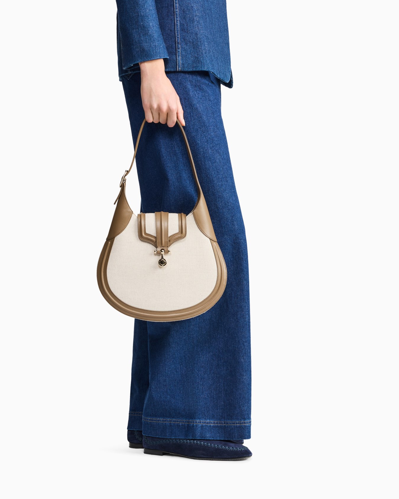 Small hobo bag in canvas and smooth leather Slide 6