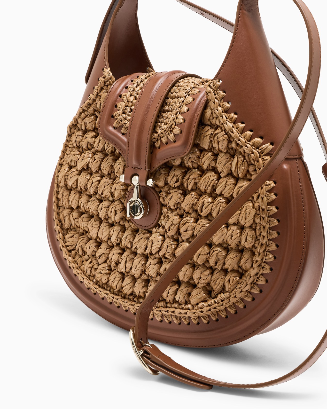 Hobo bag piccola in rafia punto oliva e pelle liscia Slide 4