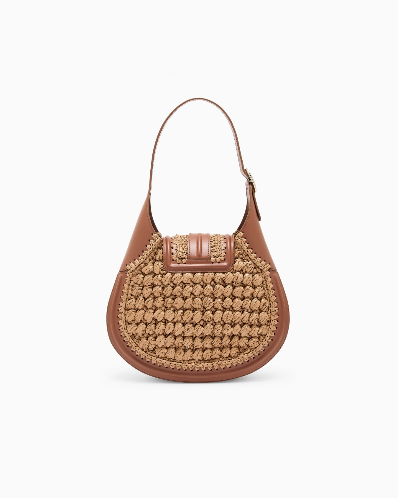 Hobo bag piccola in rafia punto oliva e pelle liscia Slide 2