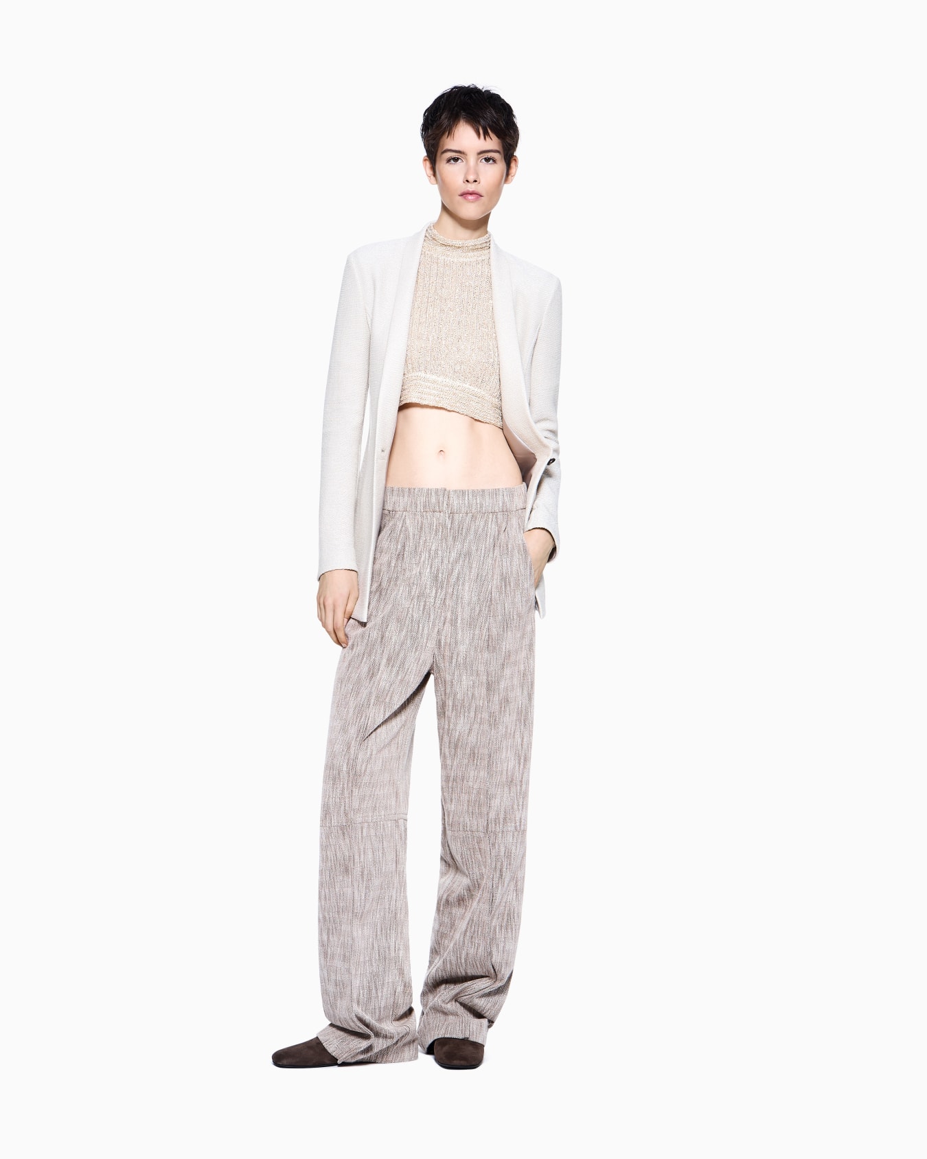 Chaqueta de abotonadura sencilla de punto de rafia Diapositiva 1