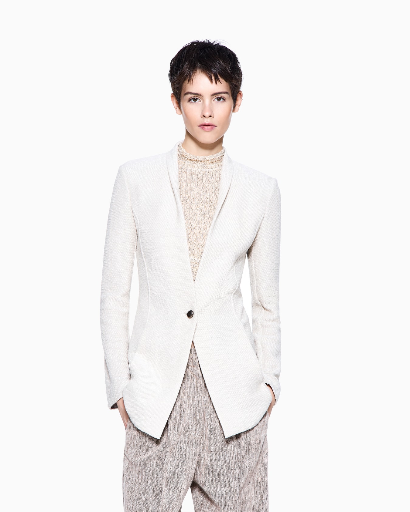 Chaqueta de abotonadura sencilla de punto de rafia Diapositiva 3