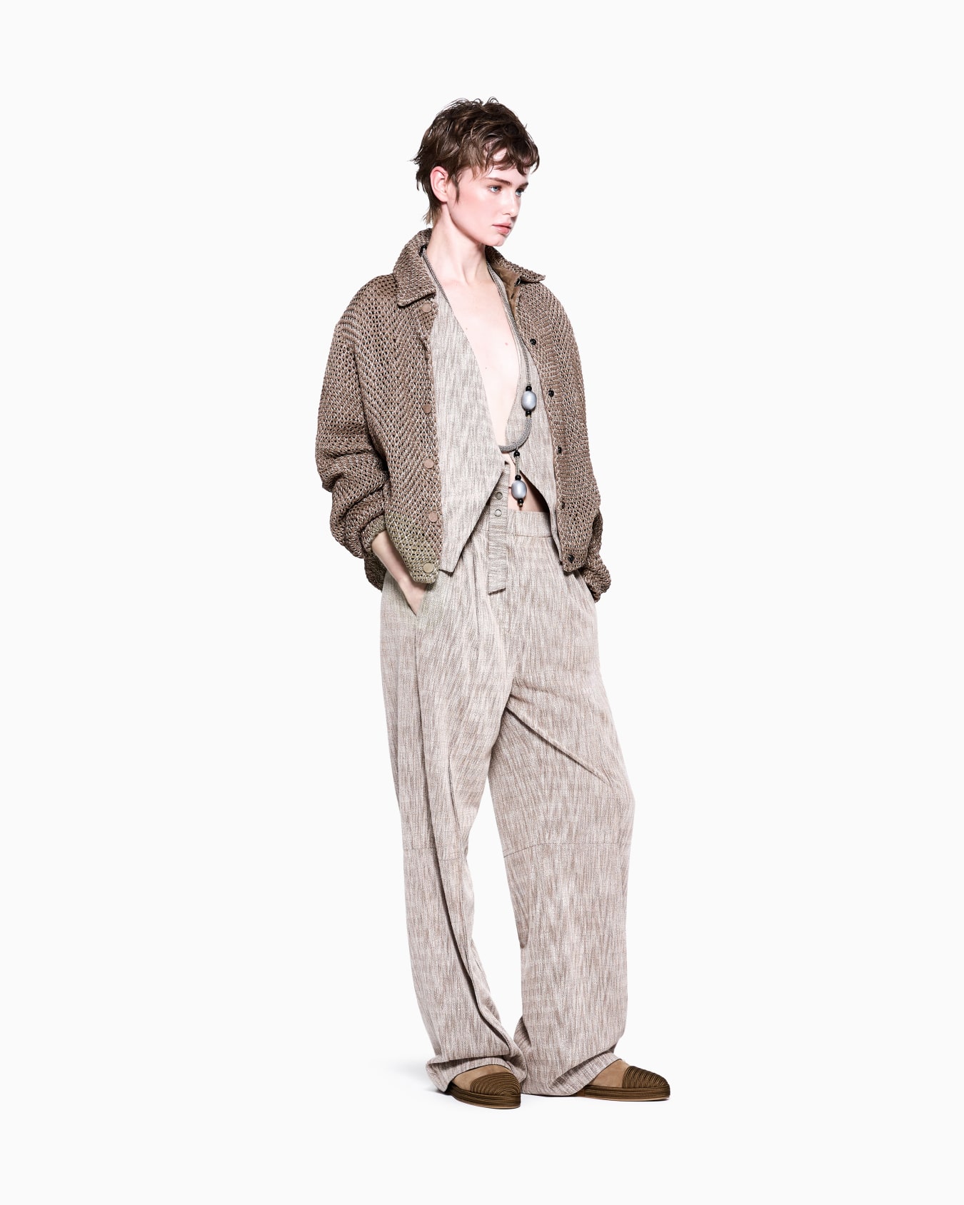 Chevron jersey trousers with pleats Slide 2