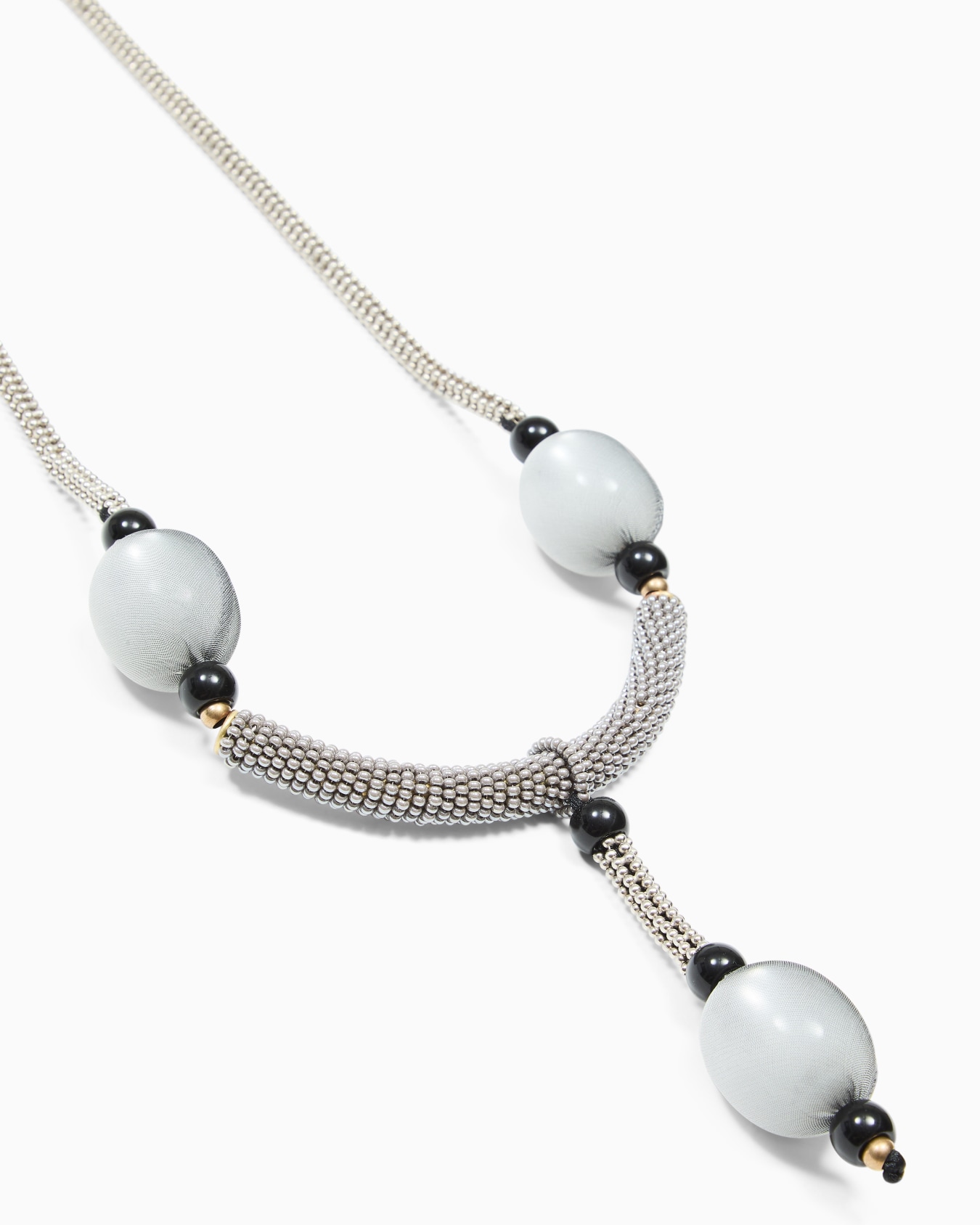 Necklace with brass, resin and glass pendants Slide 1