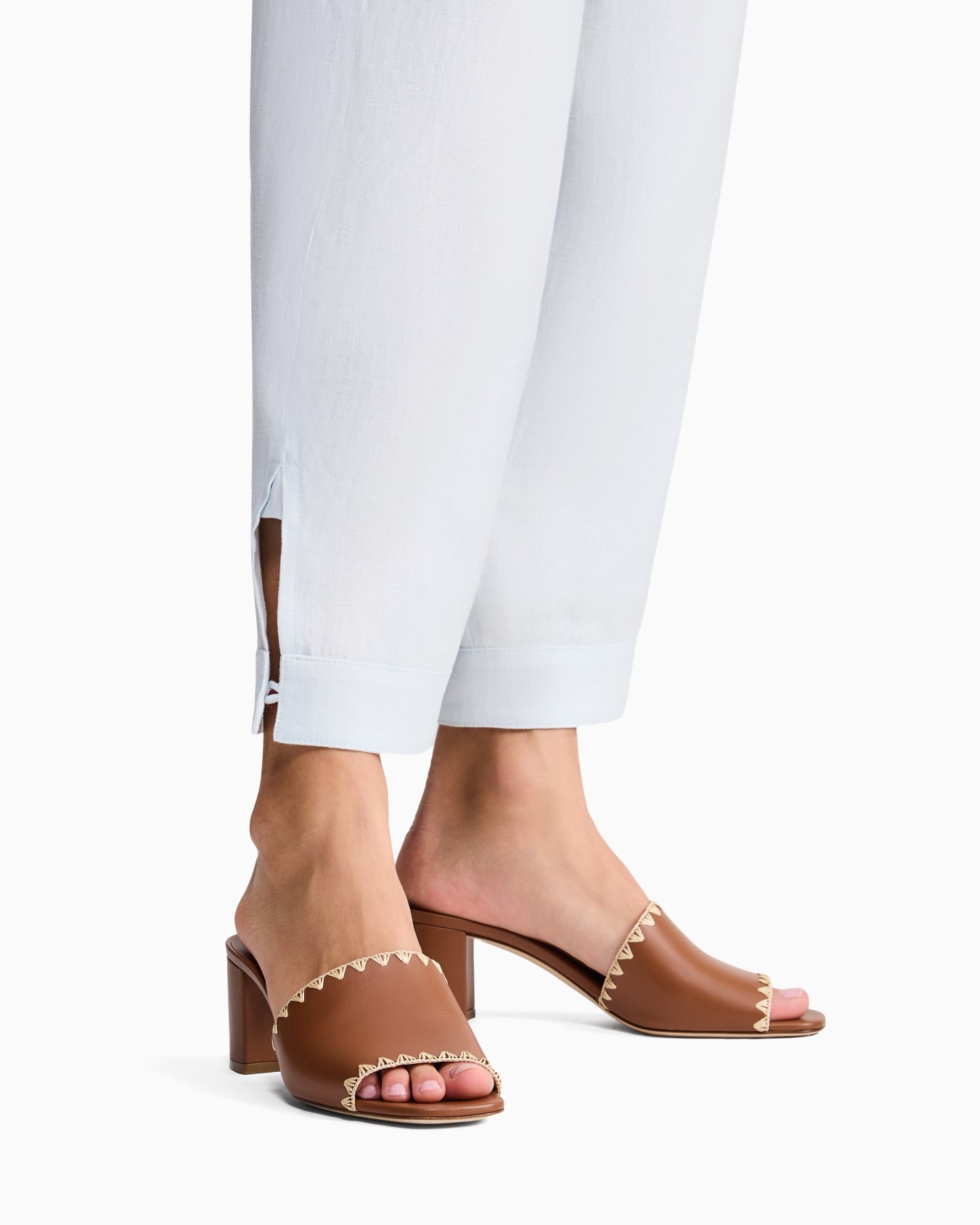 Leather heeled sandals with raffia detail Slide 6