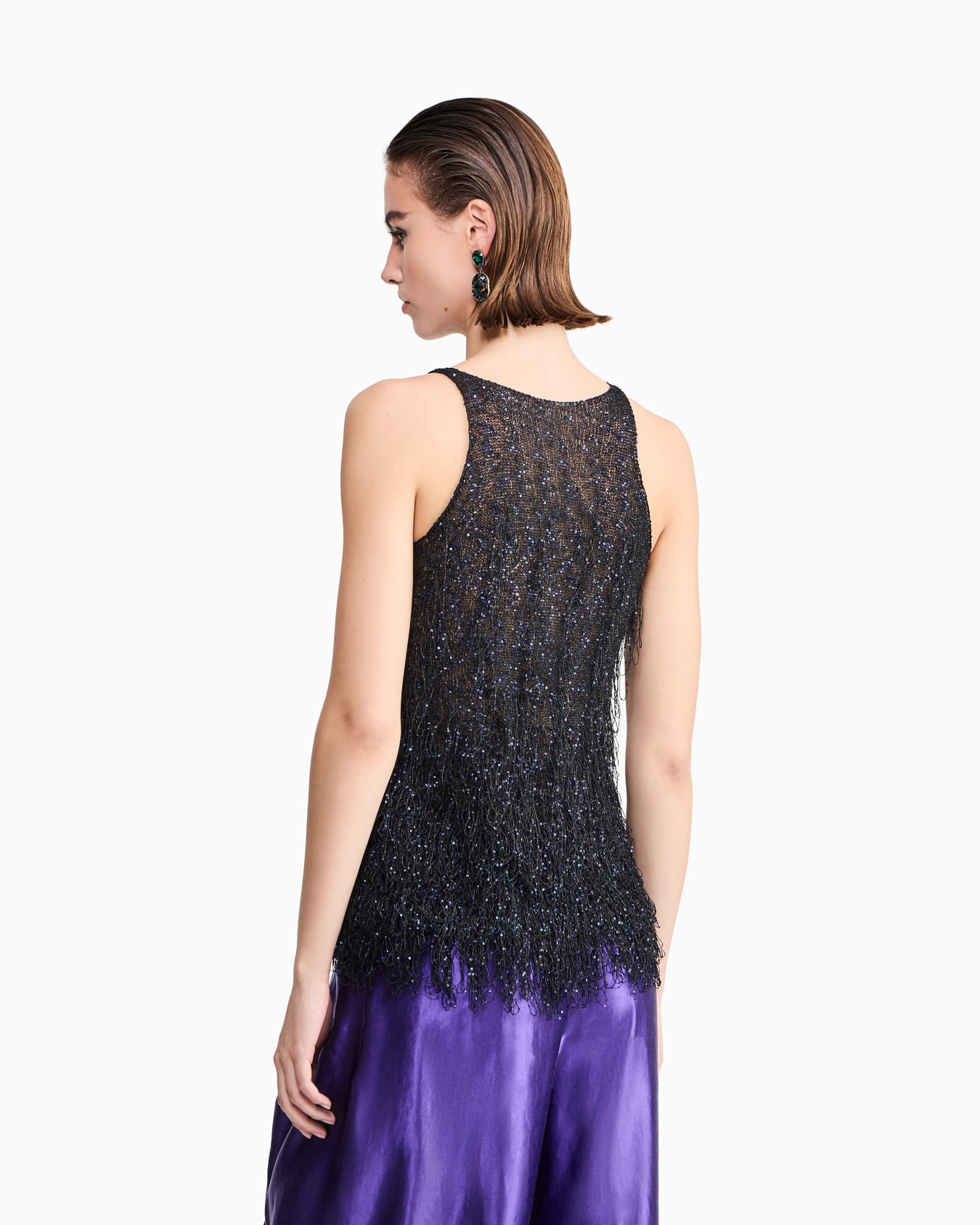 Lurex jersey top with fringes Slide 3