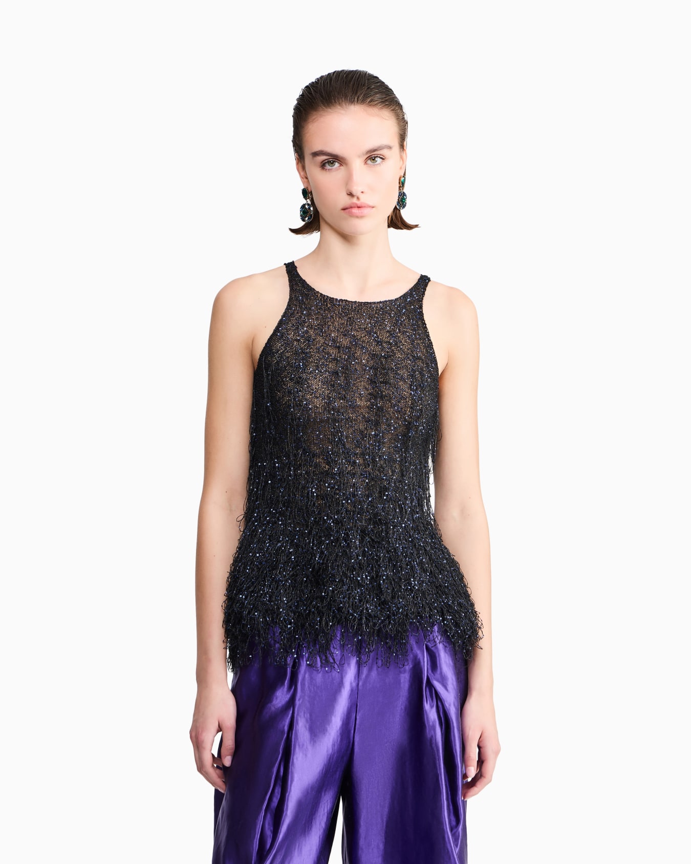 Lurex jersey top with fringes Slide 2