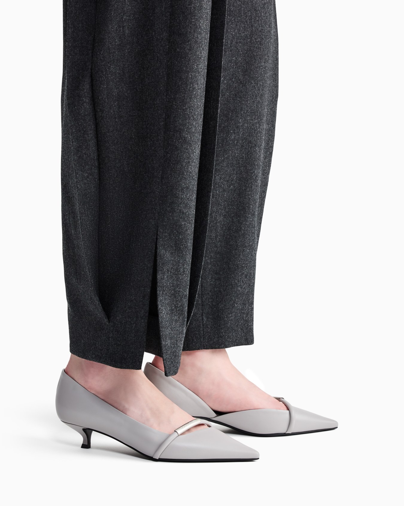 Pointed Toe Leather Pumps with Strap and Low Heel Slide 5