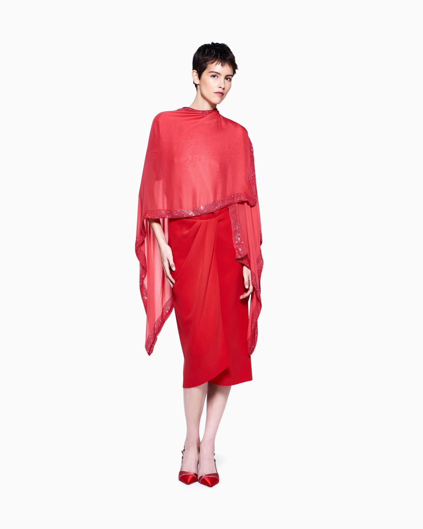 Silk cape with crystal detail Slide 1