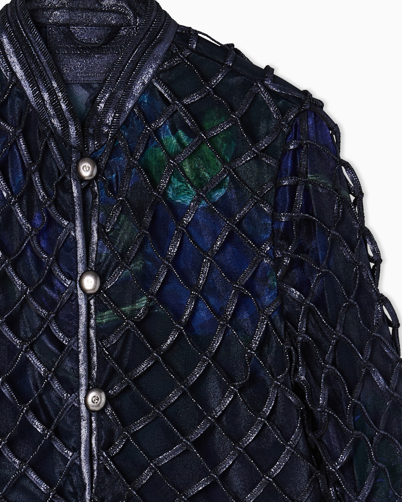 Jacket in iridescent woven nappa leather and printed silk Slide 5
