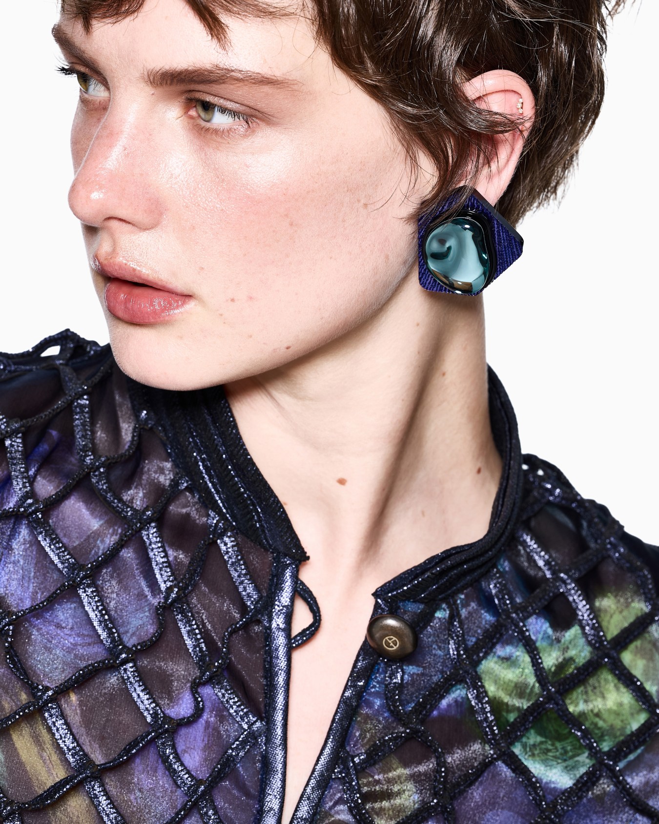 Jacket in iridescent woven nappa leather and printed silk Slide 4