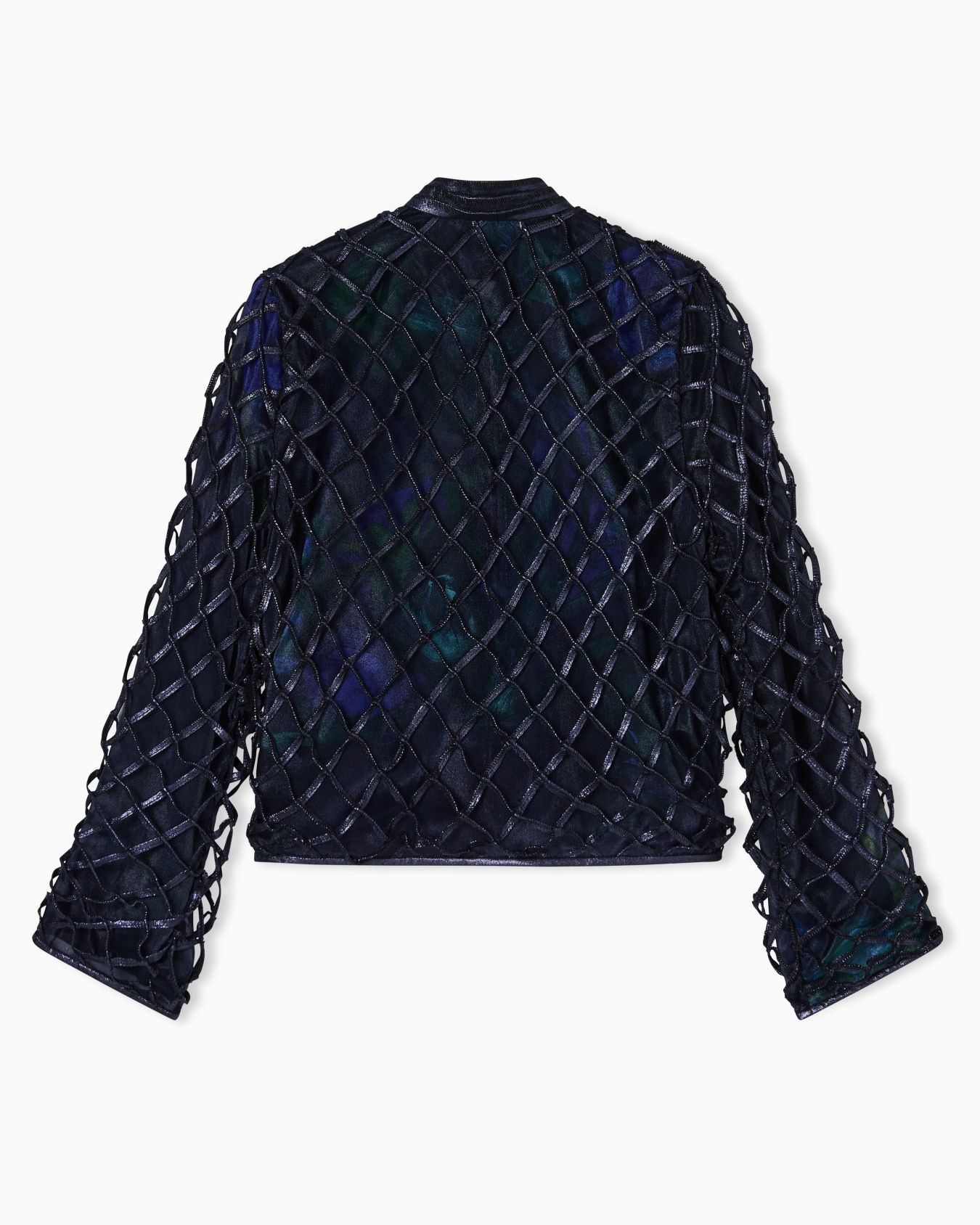 Jacket in iridescent woven nappa leather and printed silk Slide 3