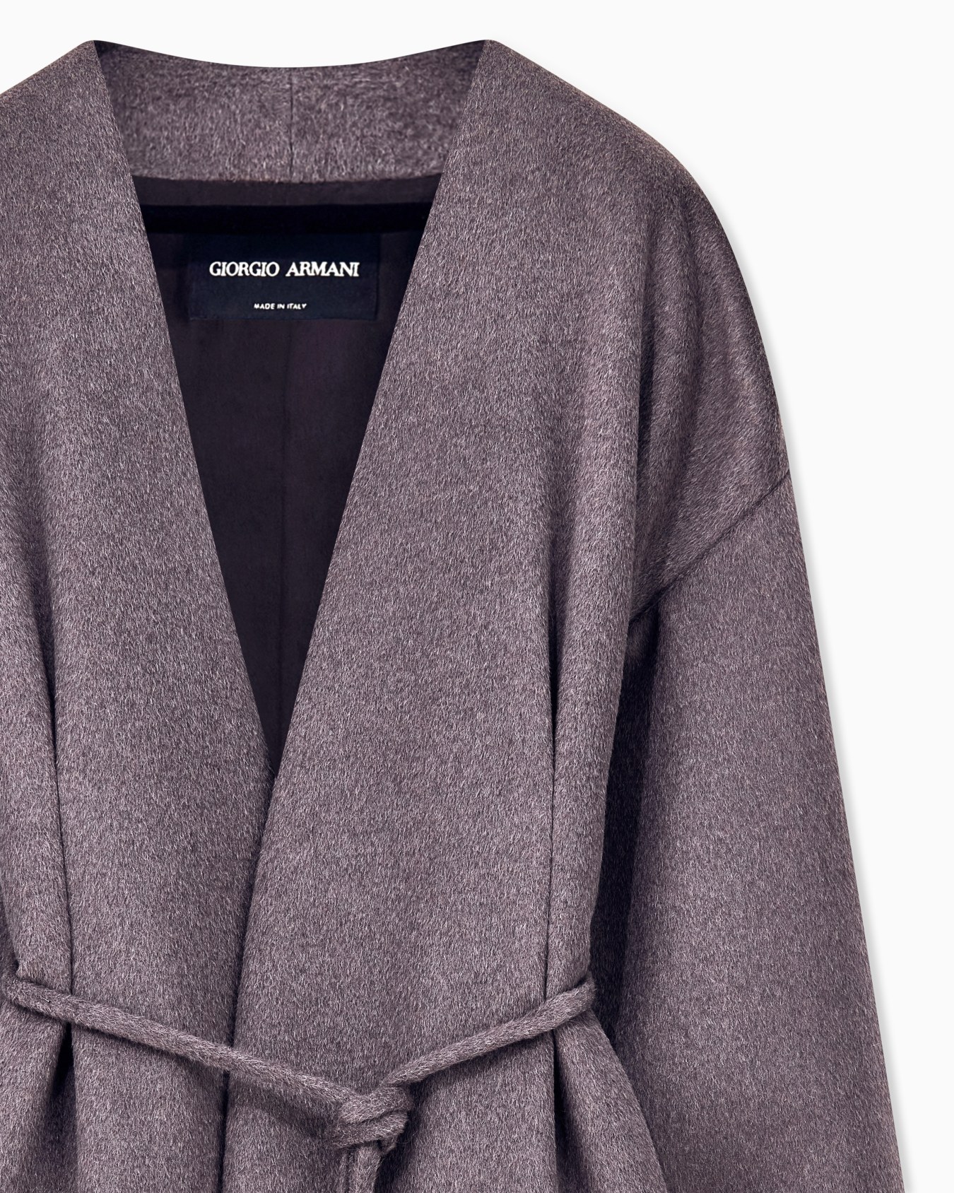 Caban coat in llama wool with deep V neckline and belt Slide 3