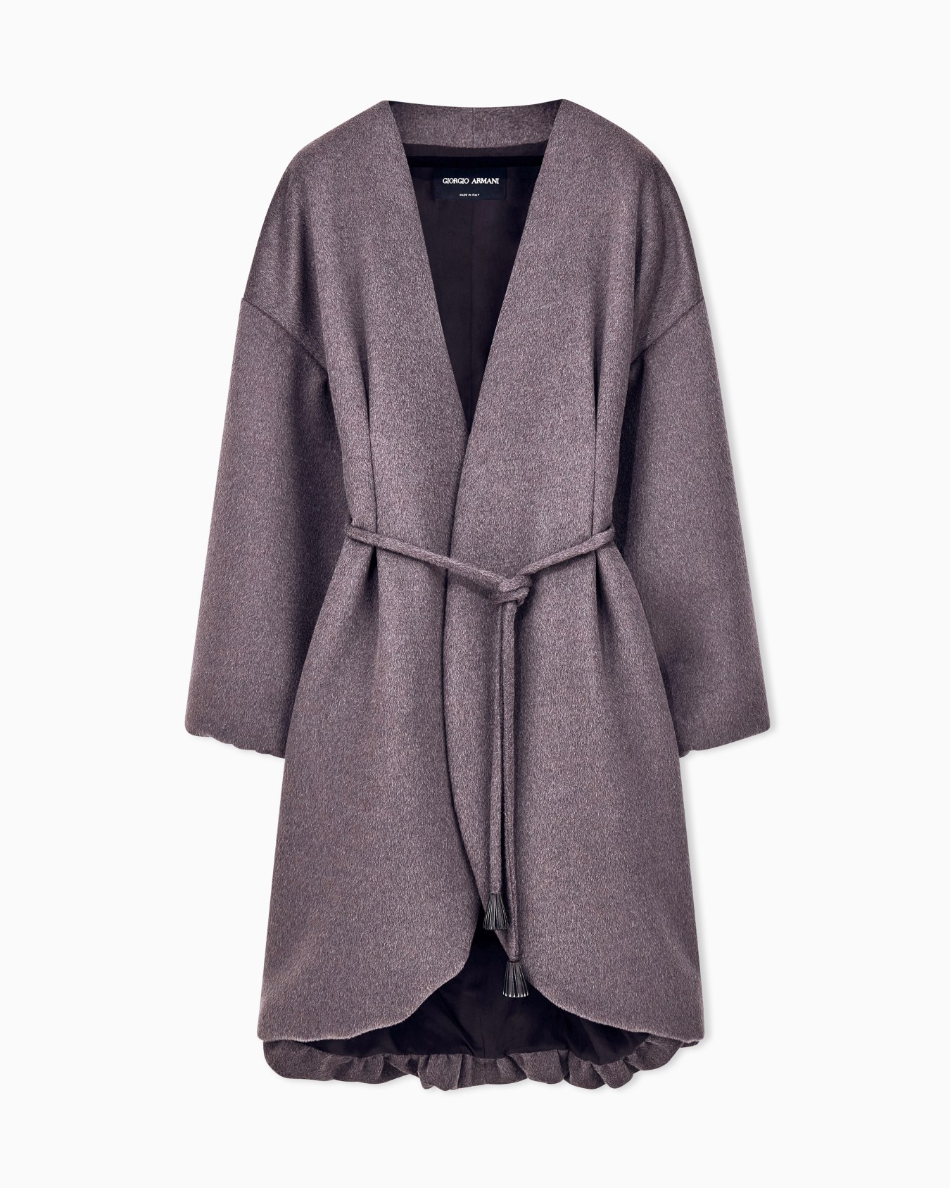 Caban coat in llama wool with deep V neckline and belt Slide 0