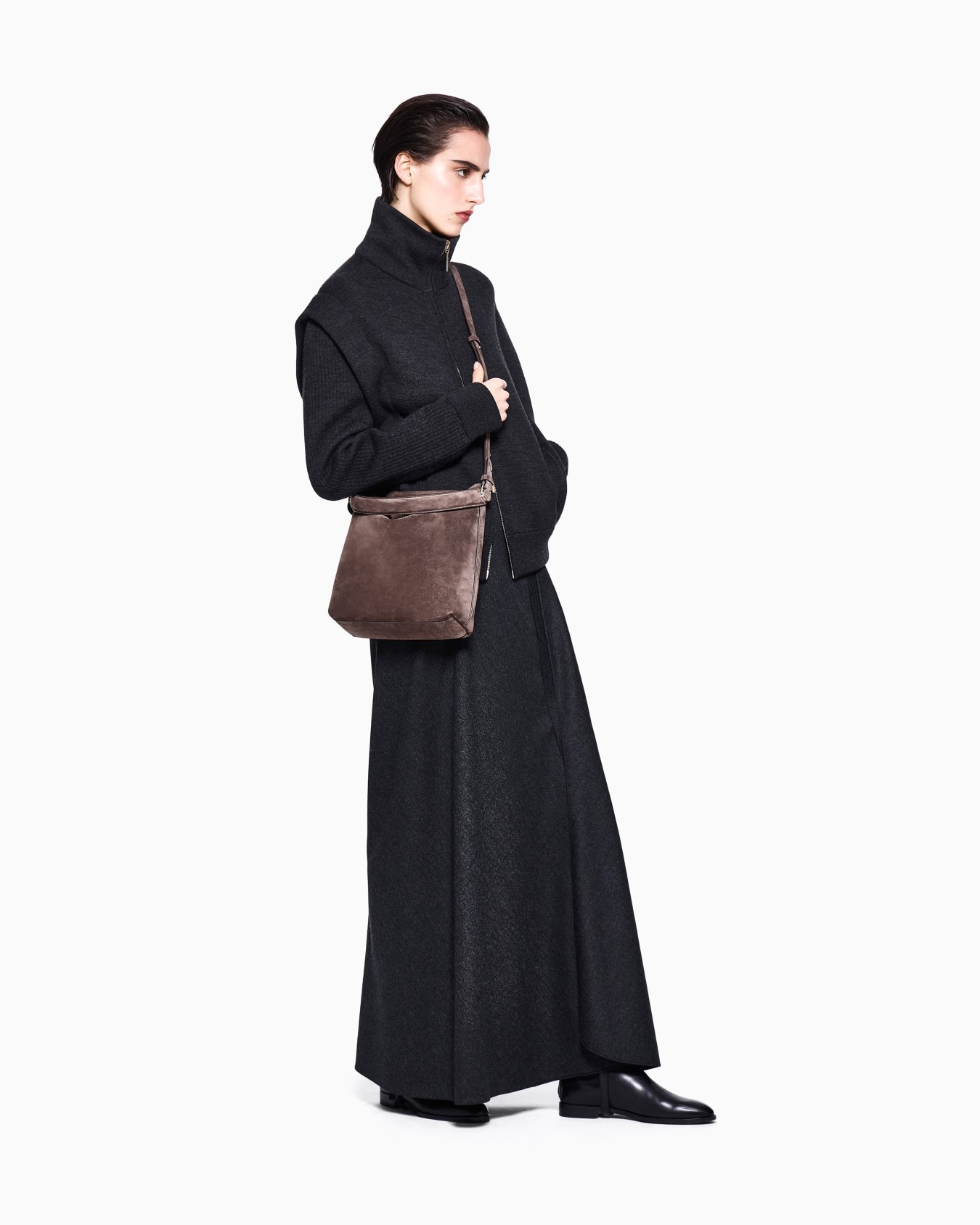 Skirt long flannel wool and cashmere with side drape Slide 1