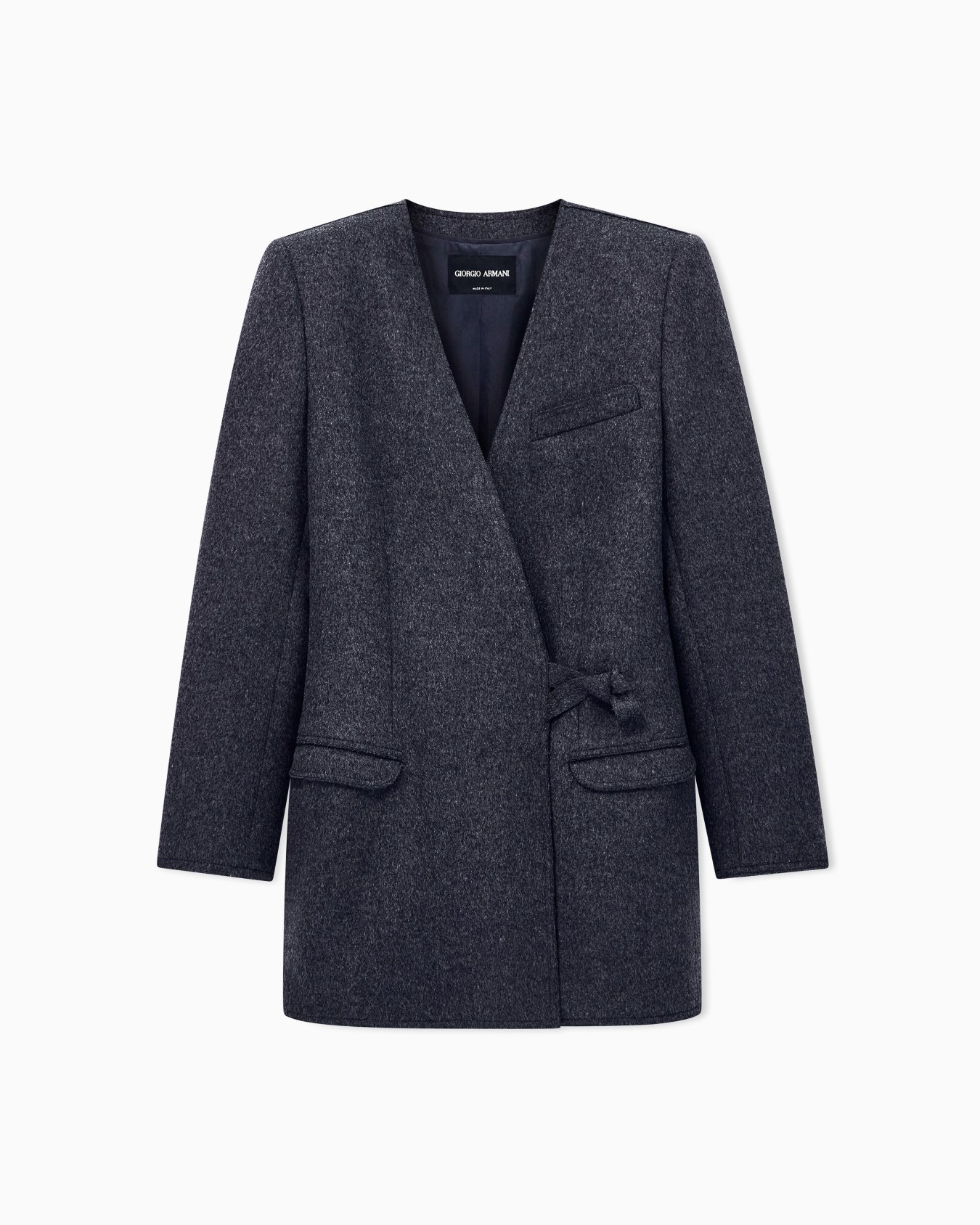 Blazer de franela de lana con escote en V y nudo lateral Diapositiva 0
