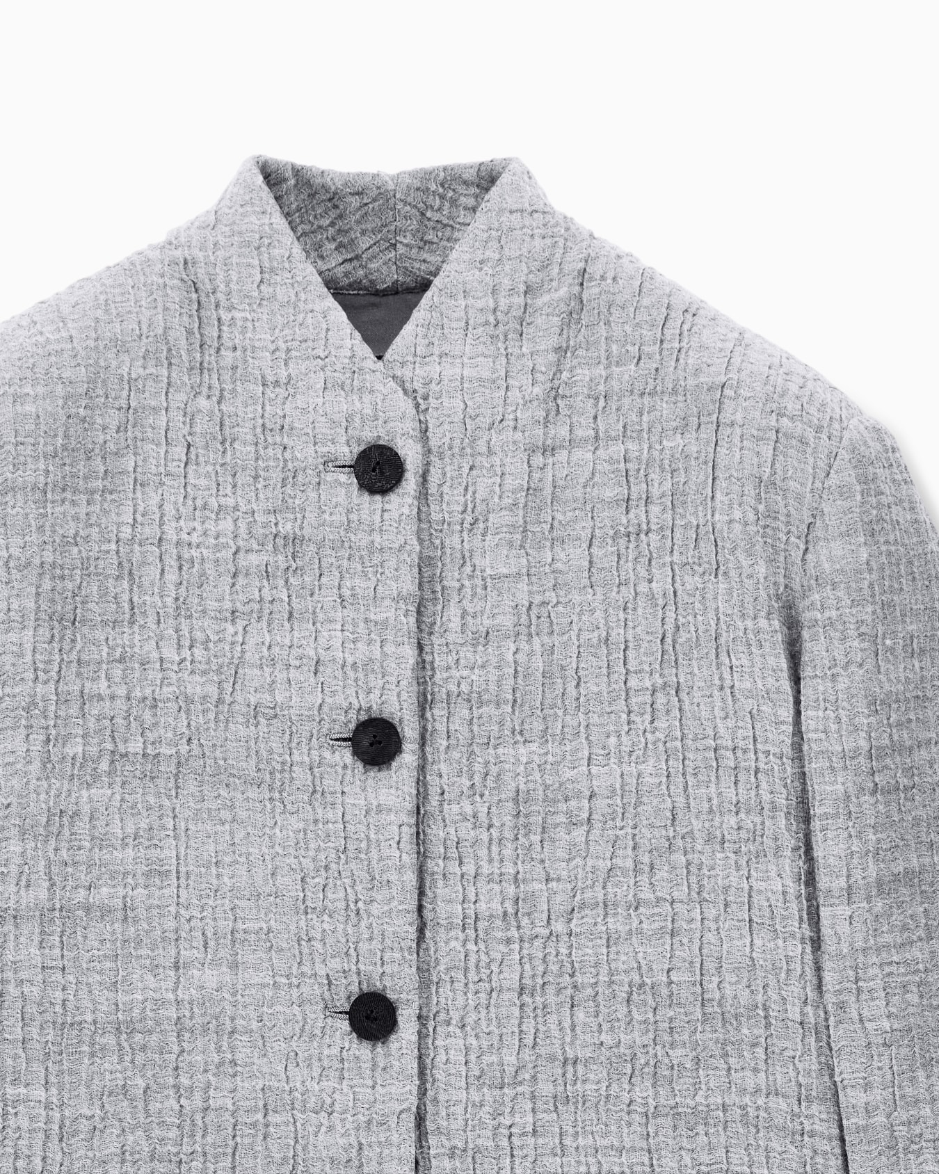 Regular fit guru collar jacket in wool and silk seersucker Slide 4