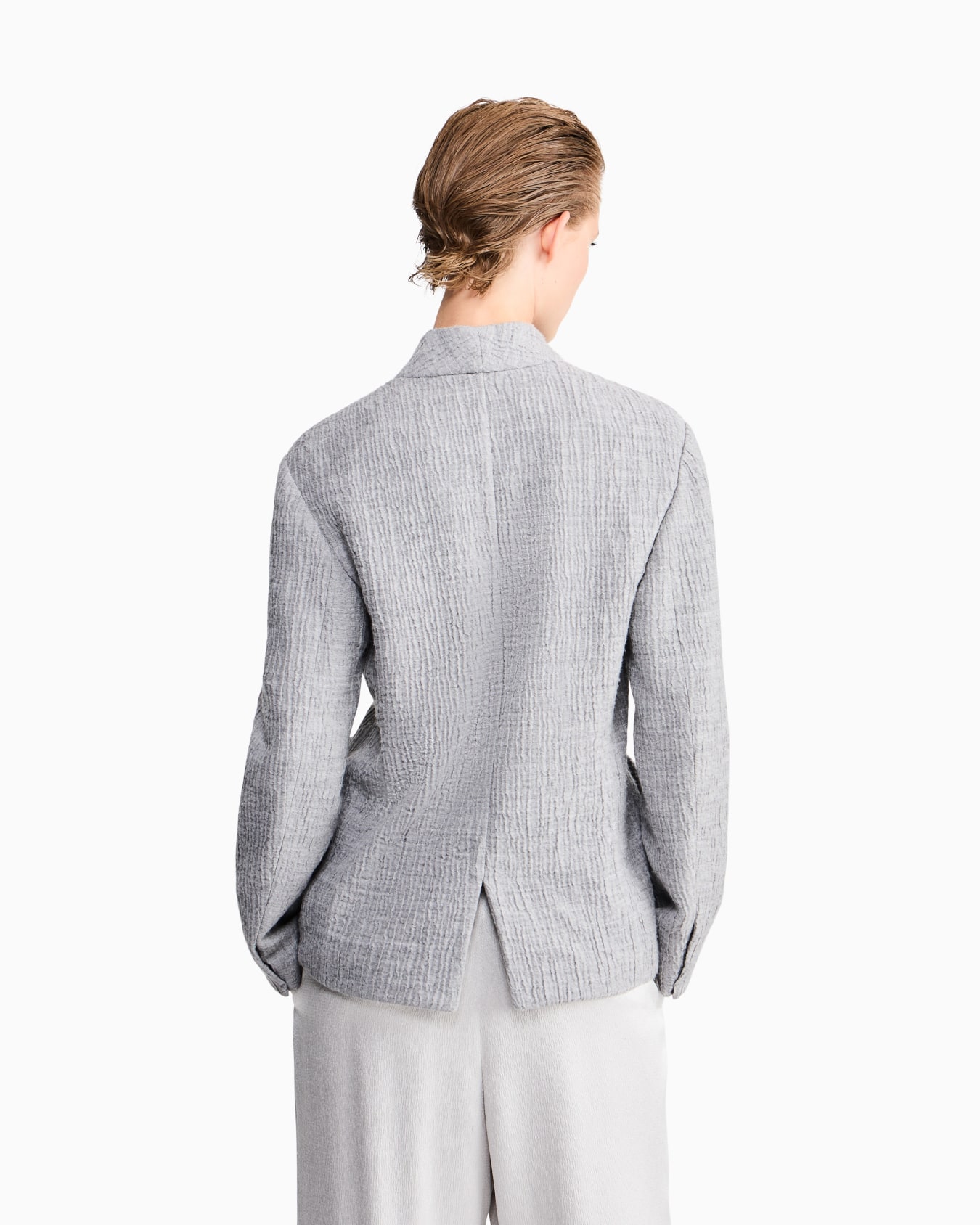 Regular fit guru collar jacket in wool and silk seersucker Slide 5