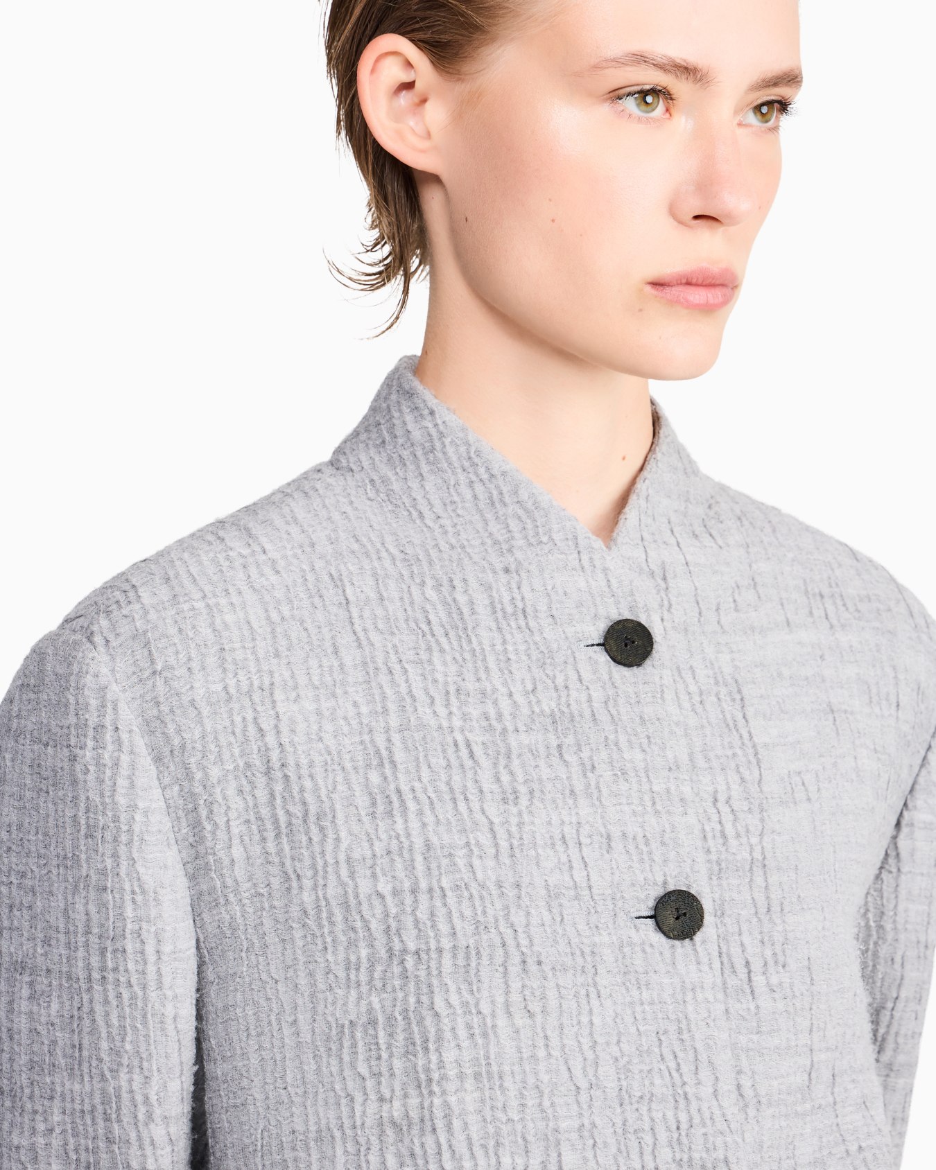Regular fit guru collar jacket in wool and silk seersucker Slide 6