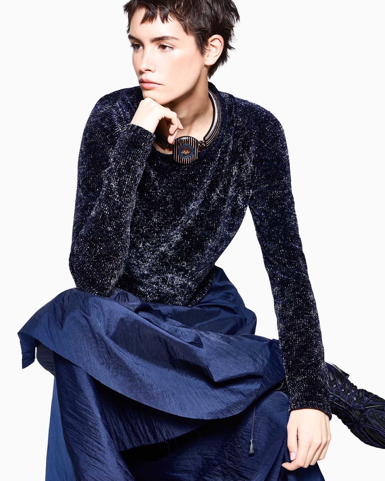 Trouser skirt multilayer regular fit in crinkled nylon Slide 2