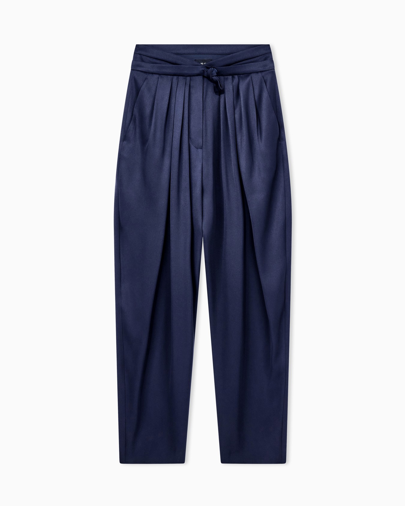 Multi-pleated trousers in silk satin with a waistband knot Slide 0