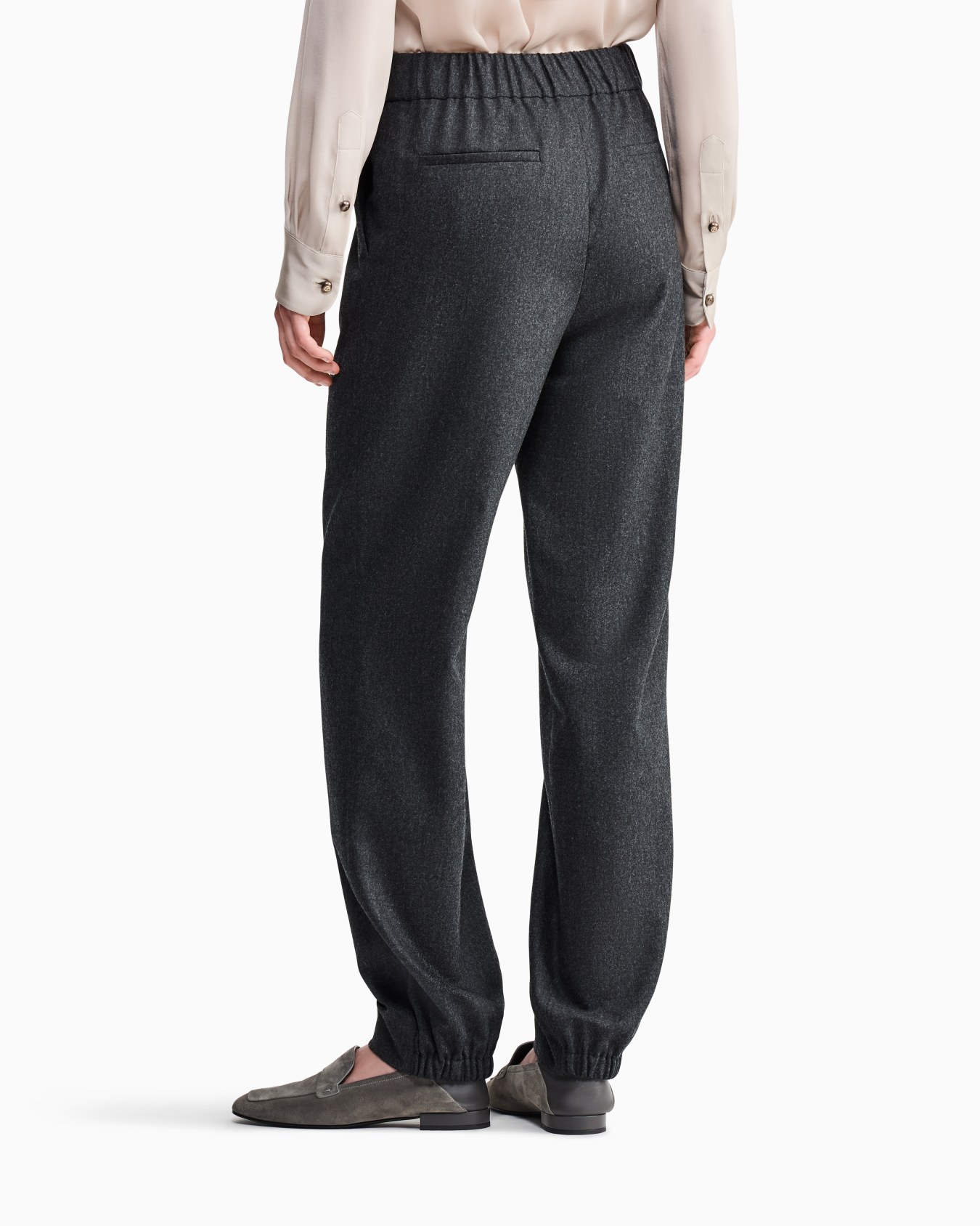 Regular fit pull-on trousers in wool and cashmere flannel Slide 5