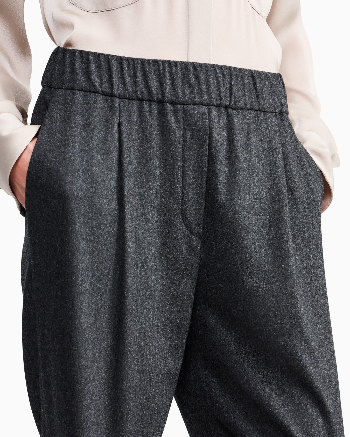 Regular fit pull-on trousers in wool and cashmere flannel Slide 6