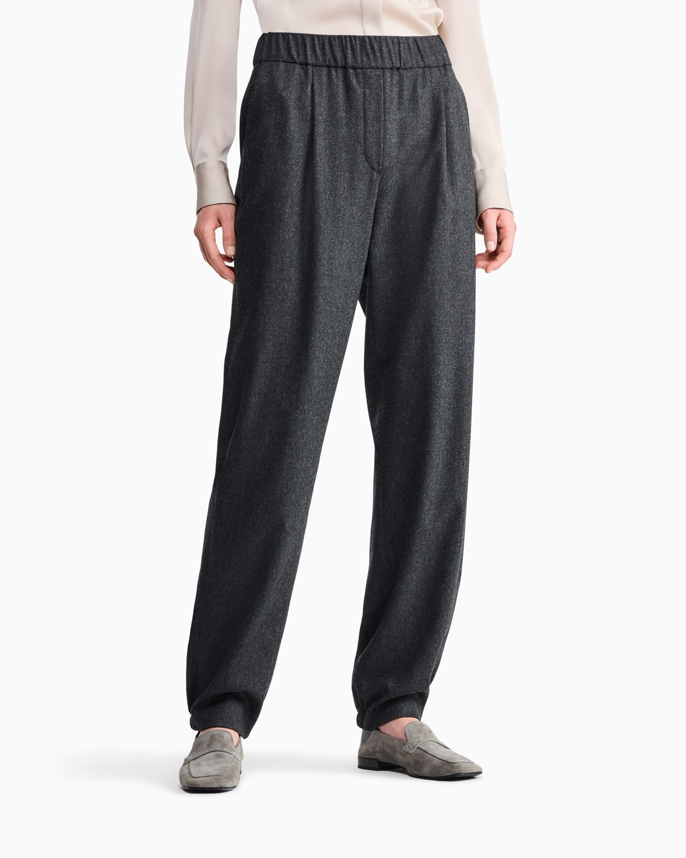 Regular fit pull-on trousers in wool and cashmere flannel Slide 3