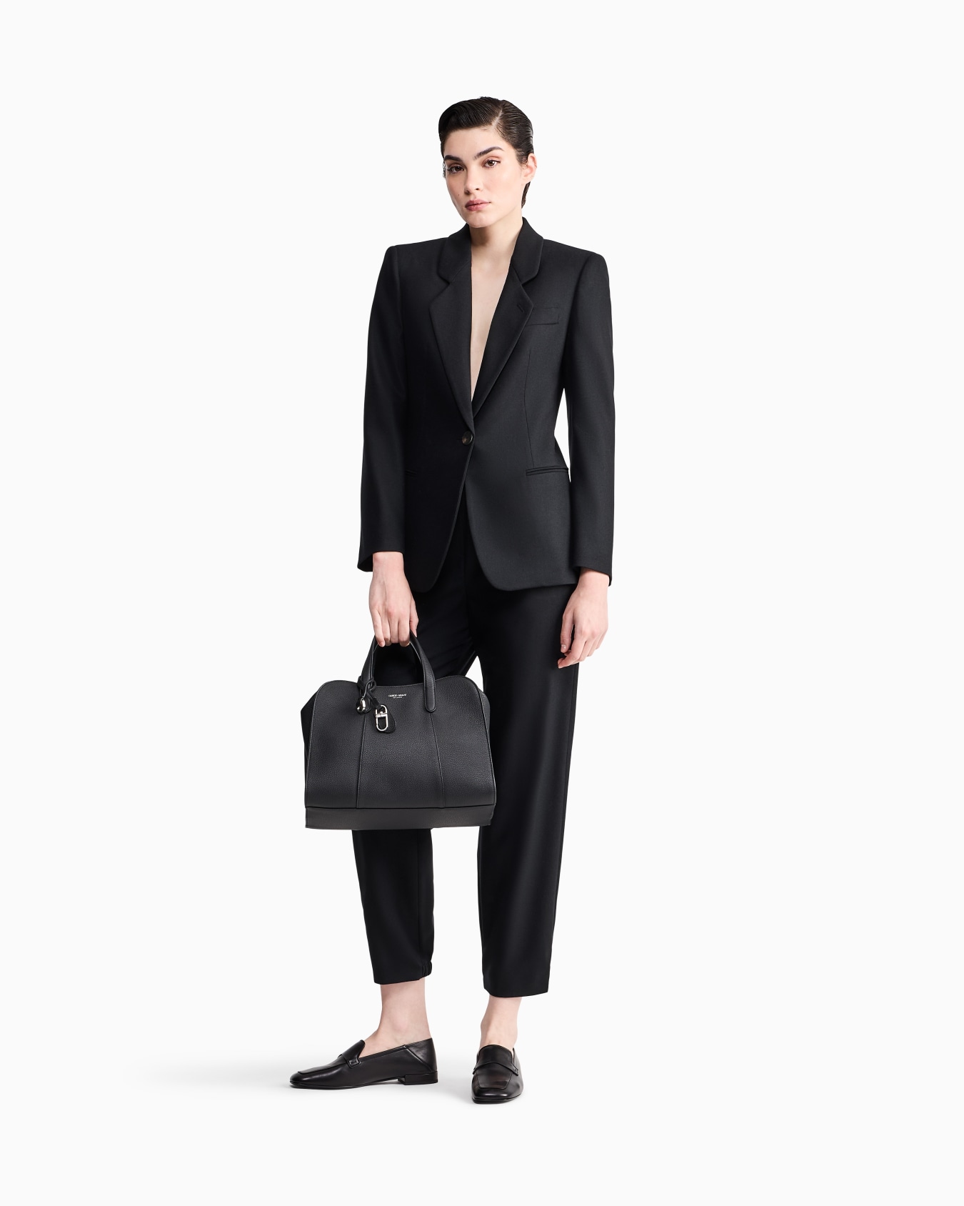 Regular fit pull-on trousers in wool and cashmere flannel Slide 1