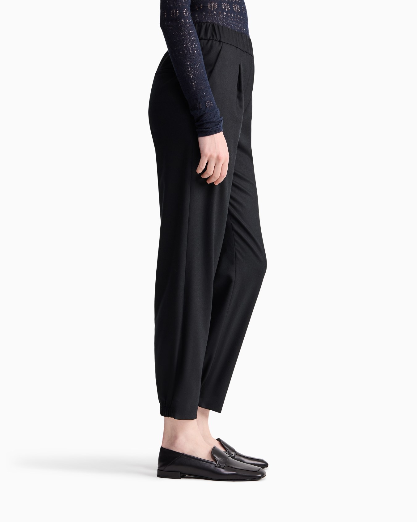 Regular fit pull-on trousers in wool and cashmere flannel Slide 7