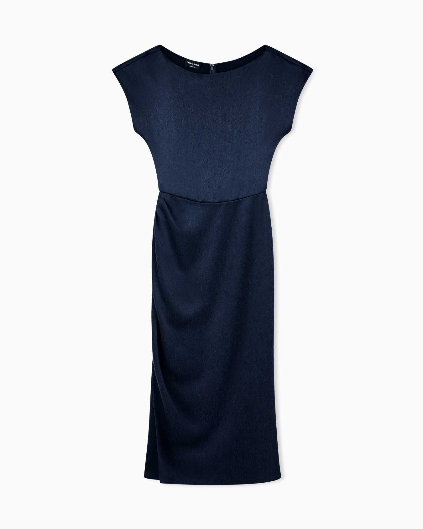 Vestido de satén martillado con cuello redondo y drapeado Diapositiva 0