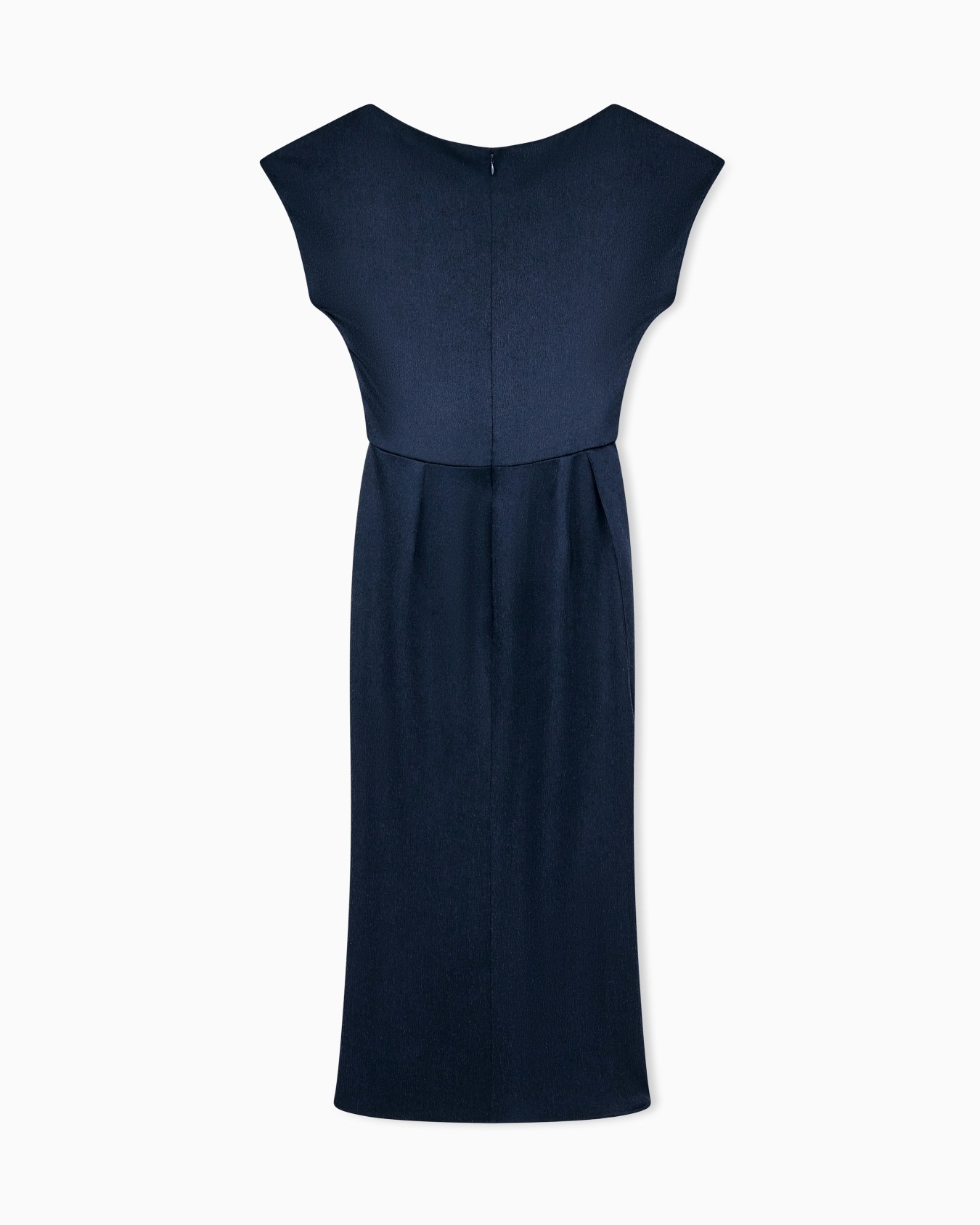 Vestido de satén martillado con cuello redondo y drapeado Diapositiva 2