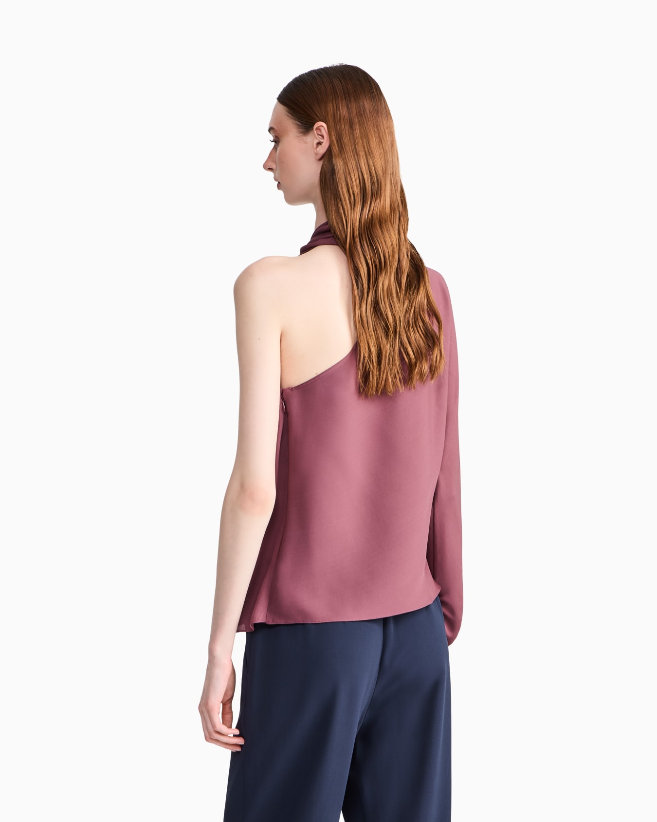 Camicia monospalla in tripla georgette di seta con pannello Slide 5